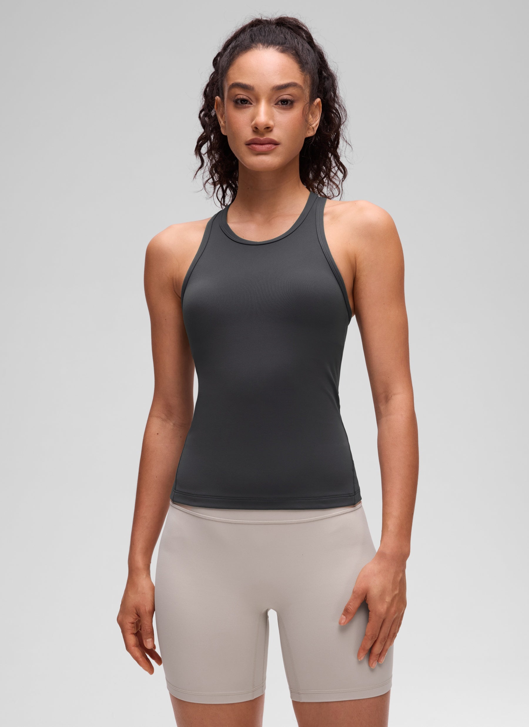 CRZ YOGA Women's Yoga Tight Fit Tops Butterluxe Tank Top High Neck Mysterious Grey