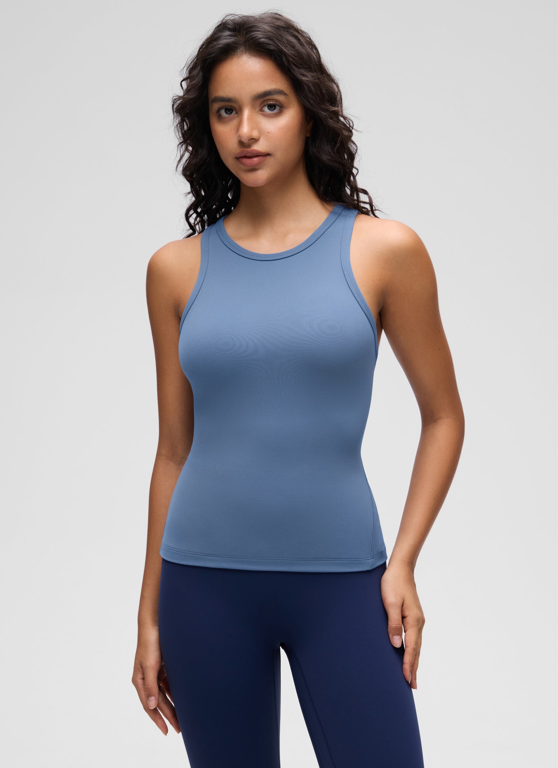CRZ YOGA Women's Yoga Tight Fit Tops Butterluxe Tank Top High Neck Oasis Blue