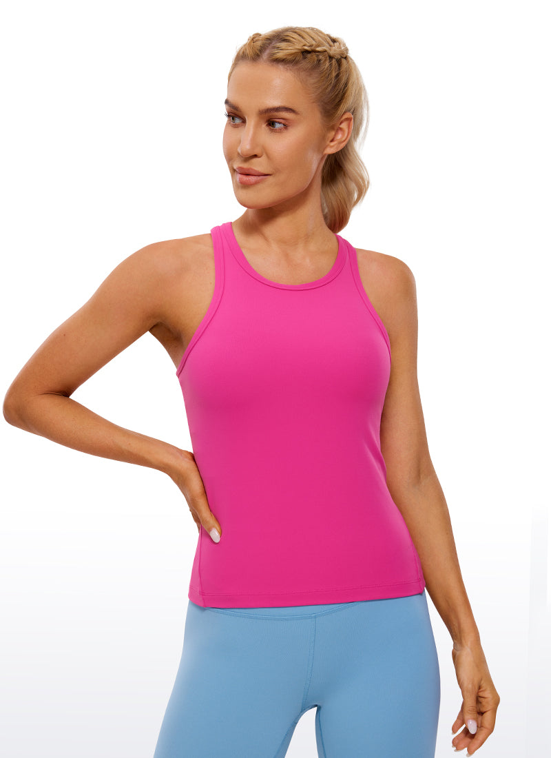 CRZ YOGA Women's Yoga Tight Fit Tops Butterluxe Tank Top High Neck Hibiscus Purple