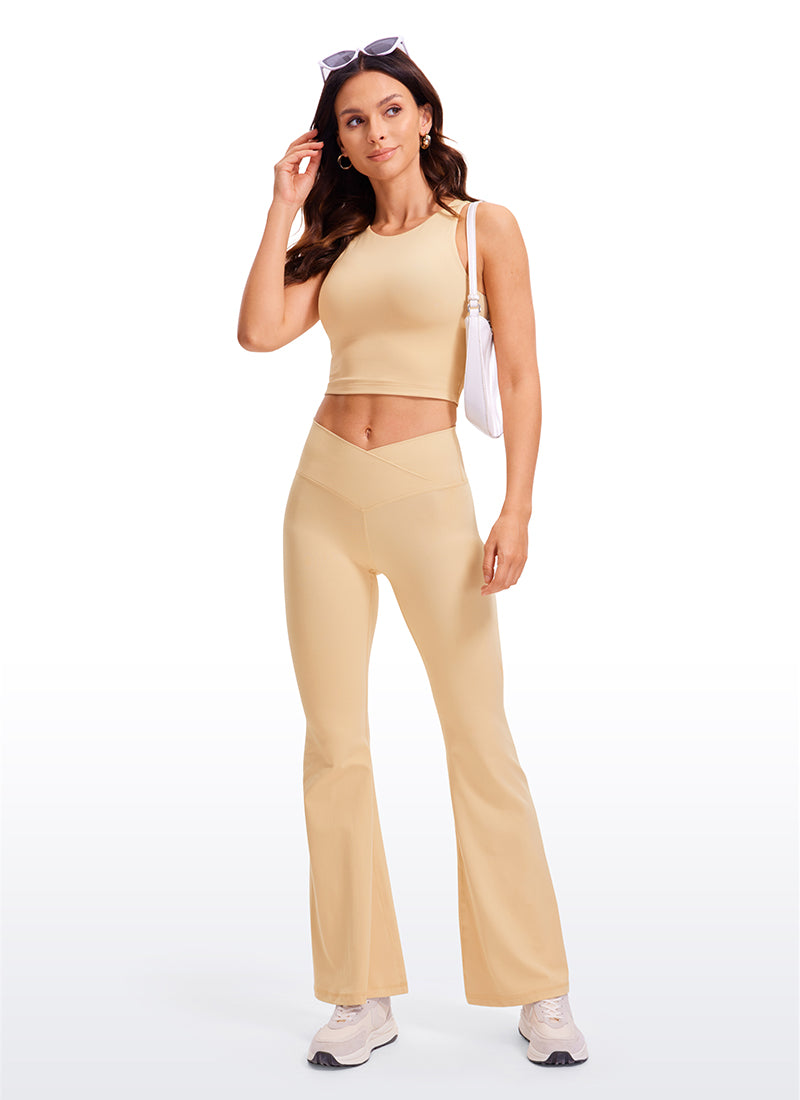 CRZ YOGA Women's Yoga Tight Fit ButterluxeTank Tops Racerback Cropped Tan Milkshake @model_info:B
