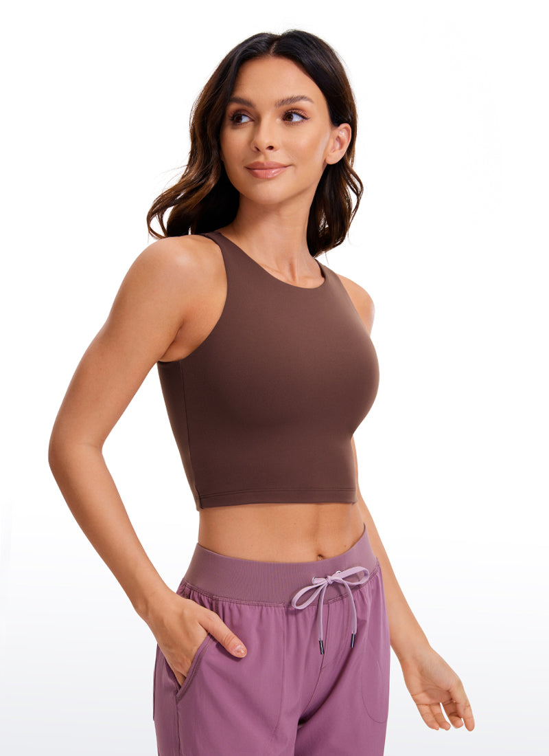CRZ YOGA Women's Yoga Tight Fit ButterluxeTank Tops Racerback Cropped Taupe