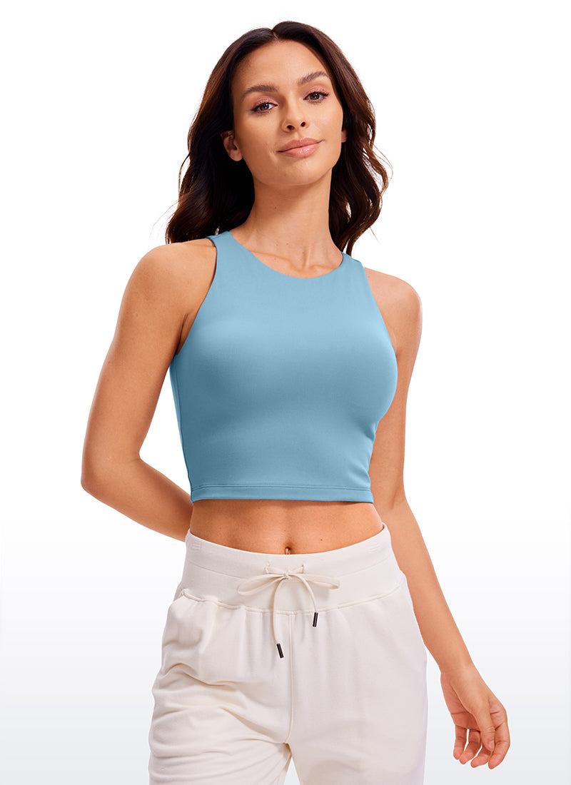 CRZ YOGA Women's Yoga Tight Fit ButterluxeTank Tops Racerback Cropped Pure Blue