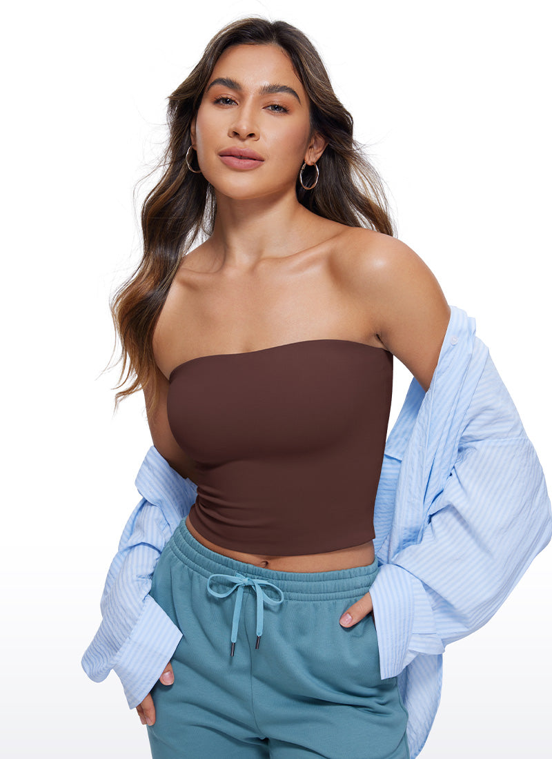 CRZ YOGA Women's Casual Butterluxe Tight Fit Strapless Tops Taupe