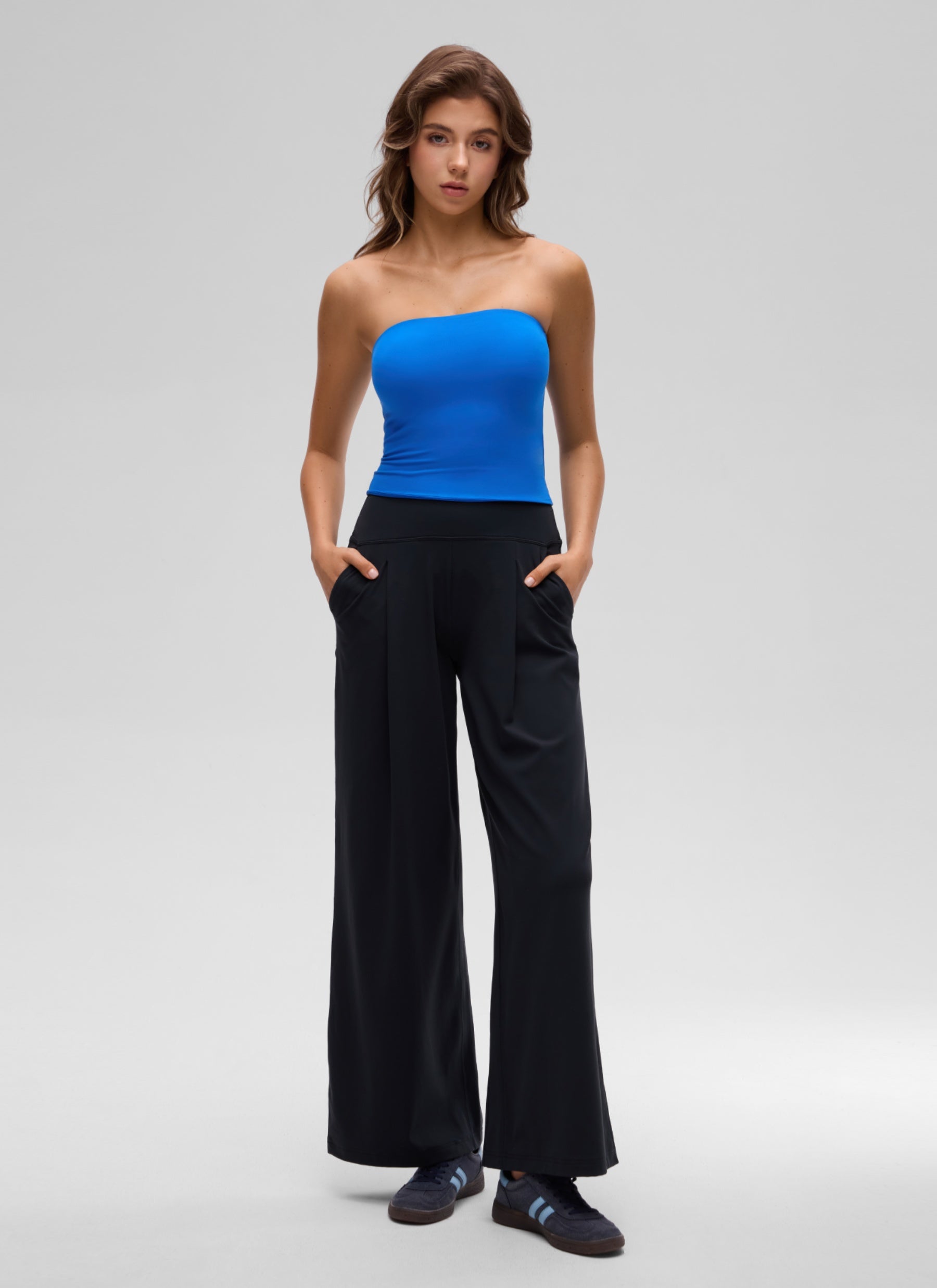 CRZ YOGA Women's Casual Butterluxe Tight Fit Strapless Tops Sparkle Blue