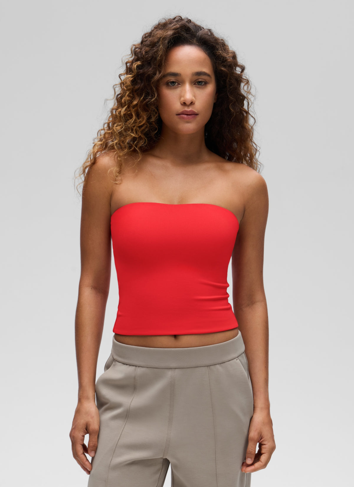 CRZ YOGA Women's Casual Butterluxe Tight Fit Strapless Tops Deep Red @model_info:G
