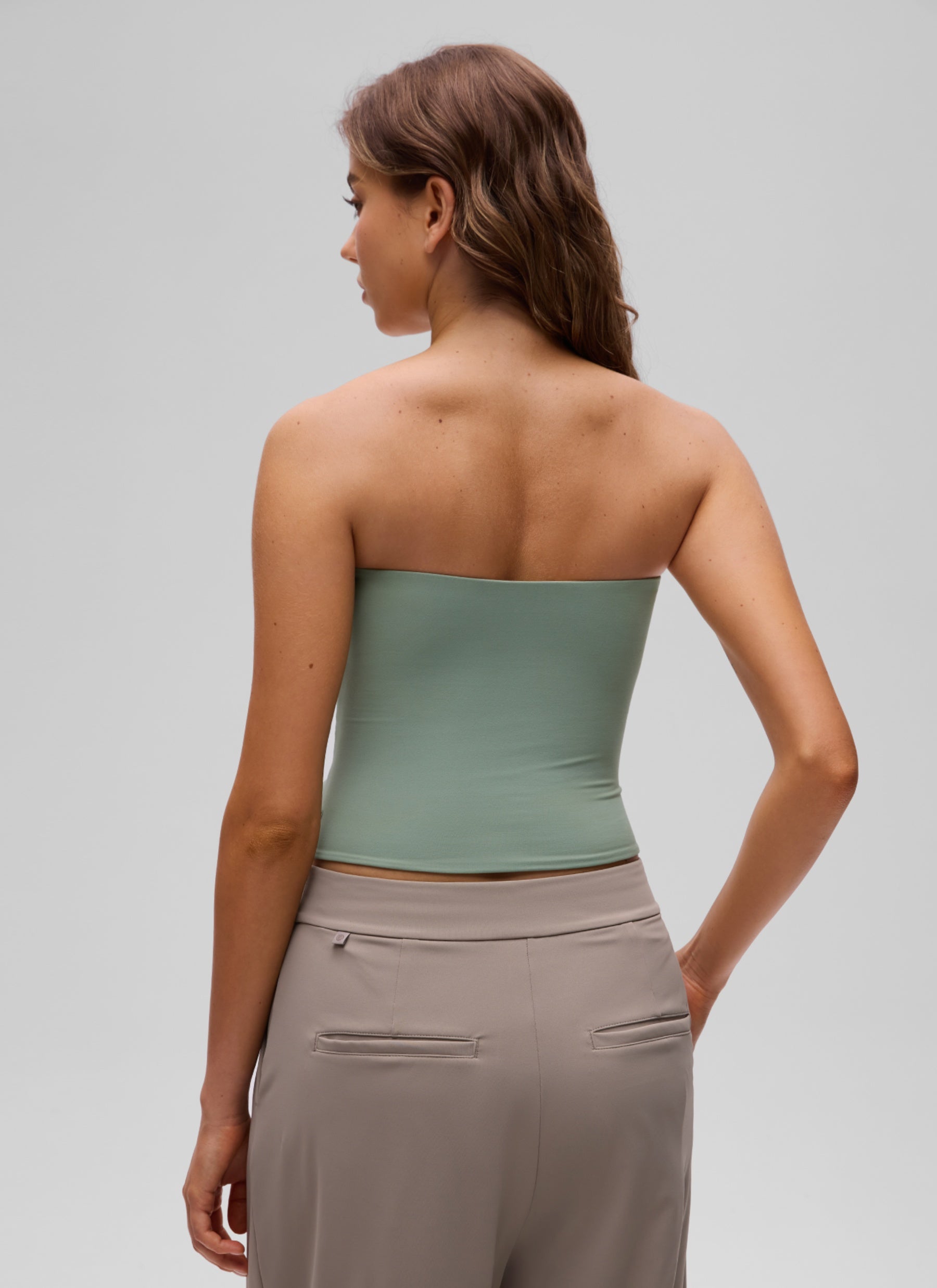 CRZ YOGA Women's Casual Butterluxe Tight Fit Strapless Tops Green Palm Court