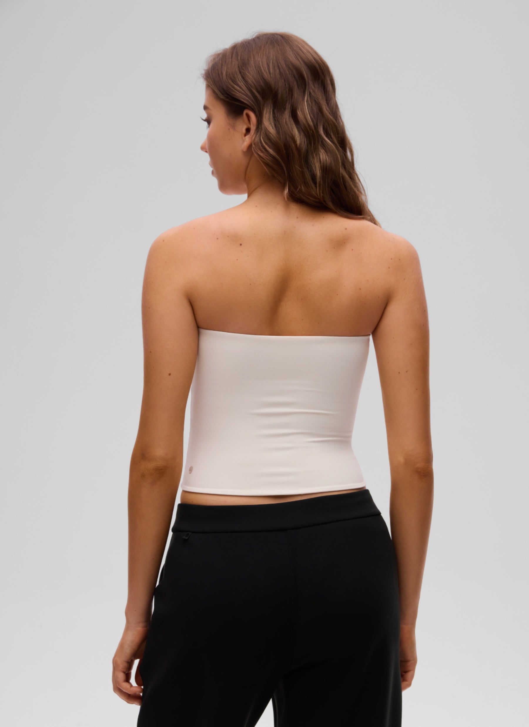CRZ YOGA Women's Casual Butterluxe Tight Fit Strapless Tops White Apricot