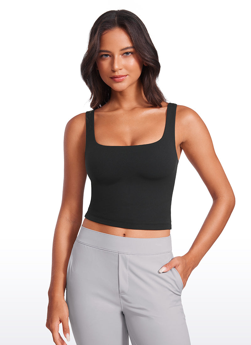 CRZ YOGA Women's Yoga Butterluxe Tight Fit Tank Tops Square Neck Black
