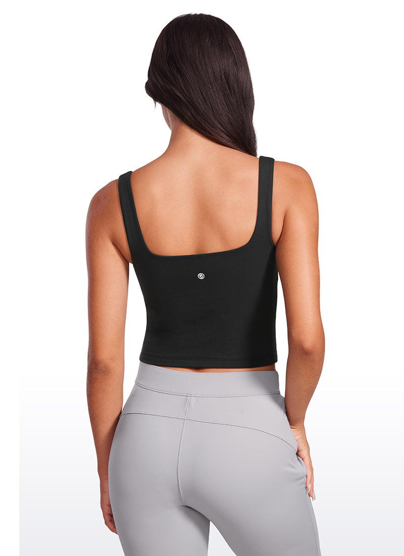 CRZ YOGA Women's Yoga Butterluxe Tight Fit Tank Tops Square Neck Black