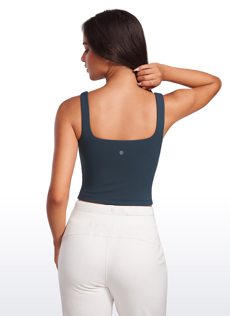 CRZ YOGA Women's Yoga Butterluxe Tight Fit Tank Tops Square Neck True Navy