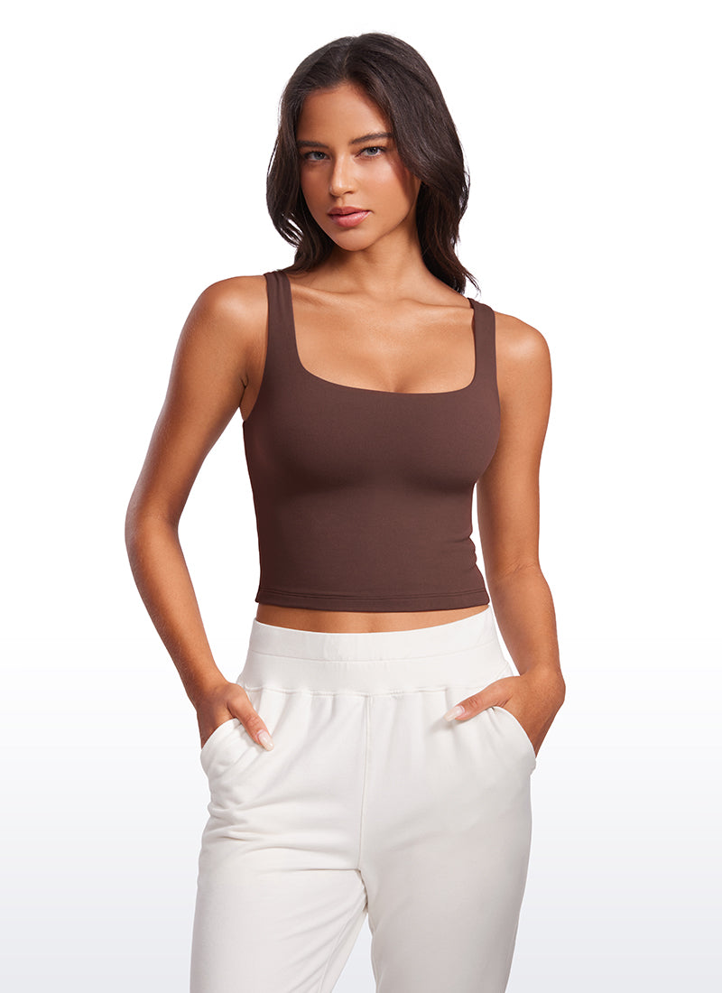 CRZ YOGA Women's Yoga Butterluxe Tight Fit Tank Tops Square Neck Taupe