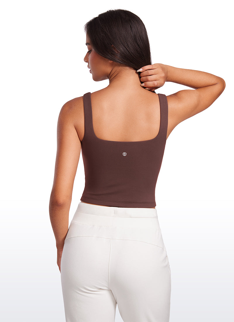 CRZ YOGA Women's Yoga Butterluxe Tight Fit Tank Tops Square Neck Taupe