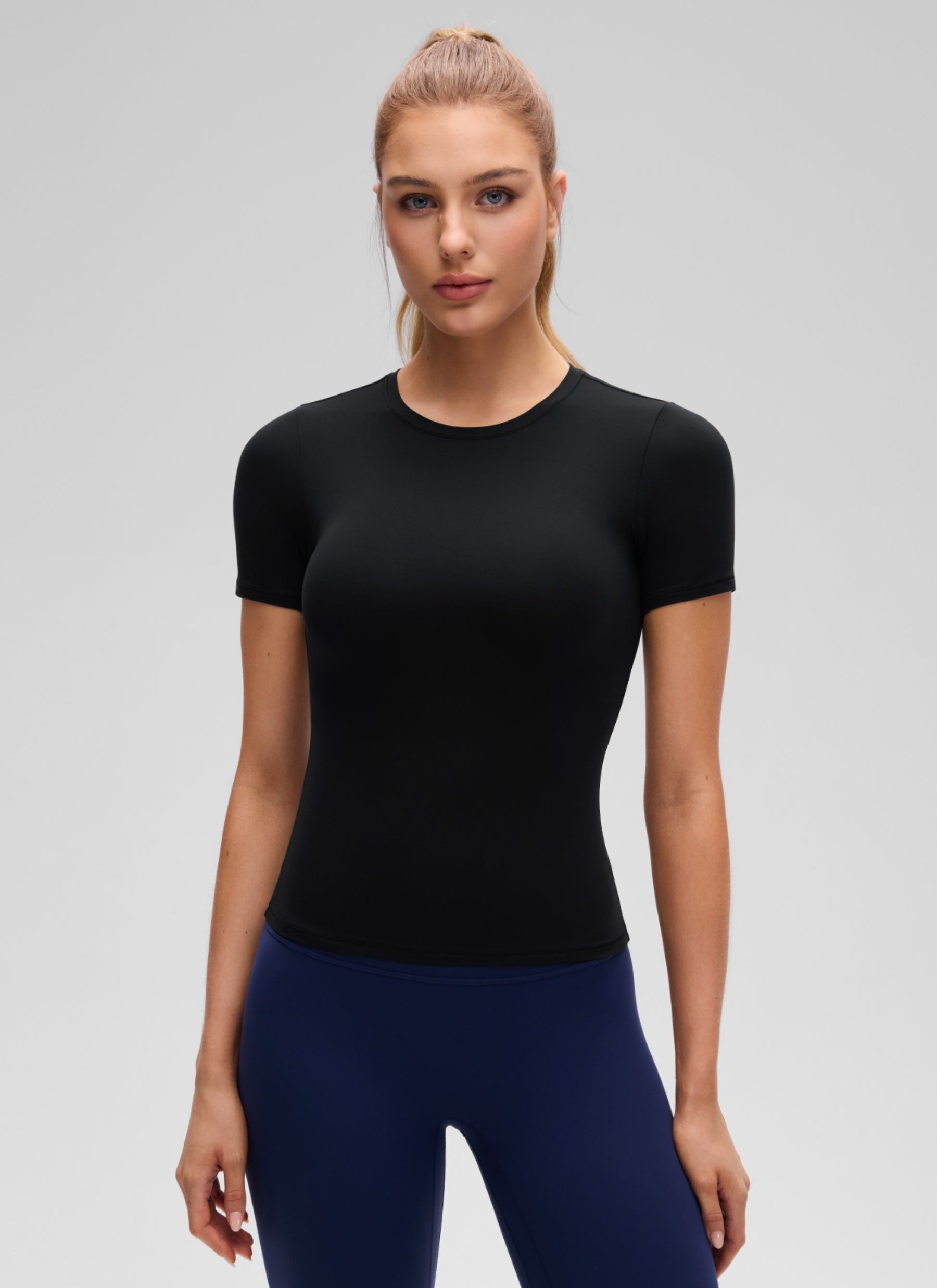 CRZ YOGA Women Going Out Tops Soft High Crew Neck Casual Tight Shirts Black