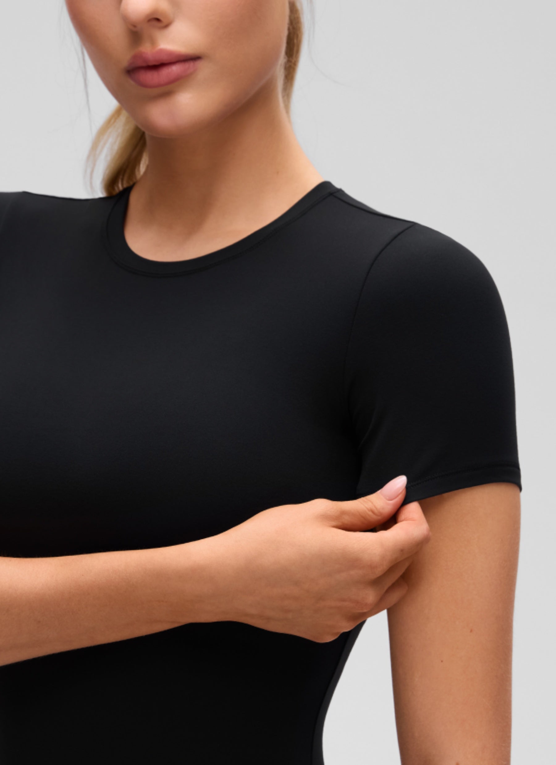 CRZ YOGA Women Going Out Tops Soft High Crew Neck Casual Tight Shirts Black