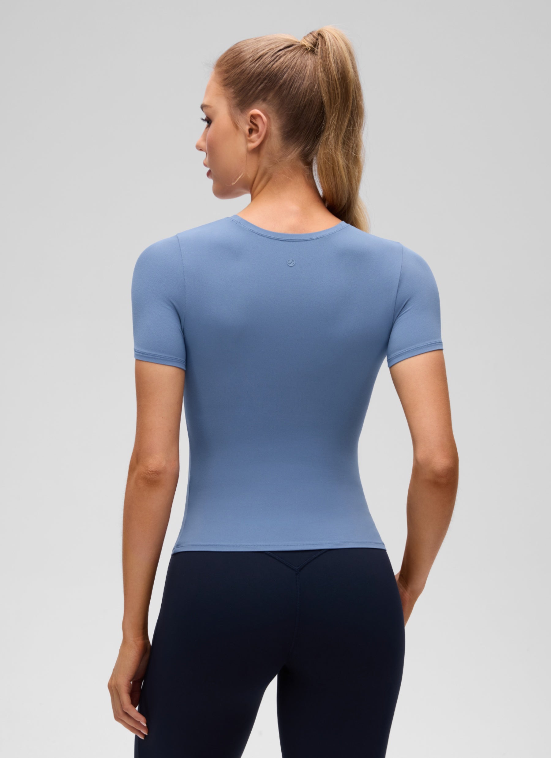 CRZ YOGA Women Going Out Tops Soft High Crew Neck Casual Tight Shirts Oasis Blue