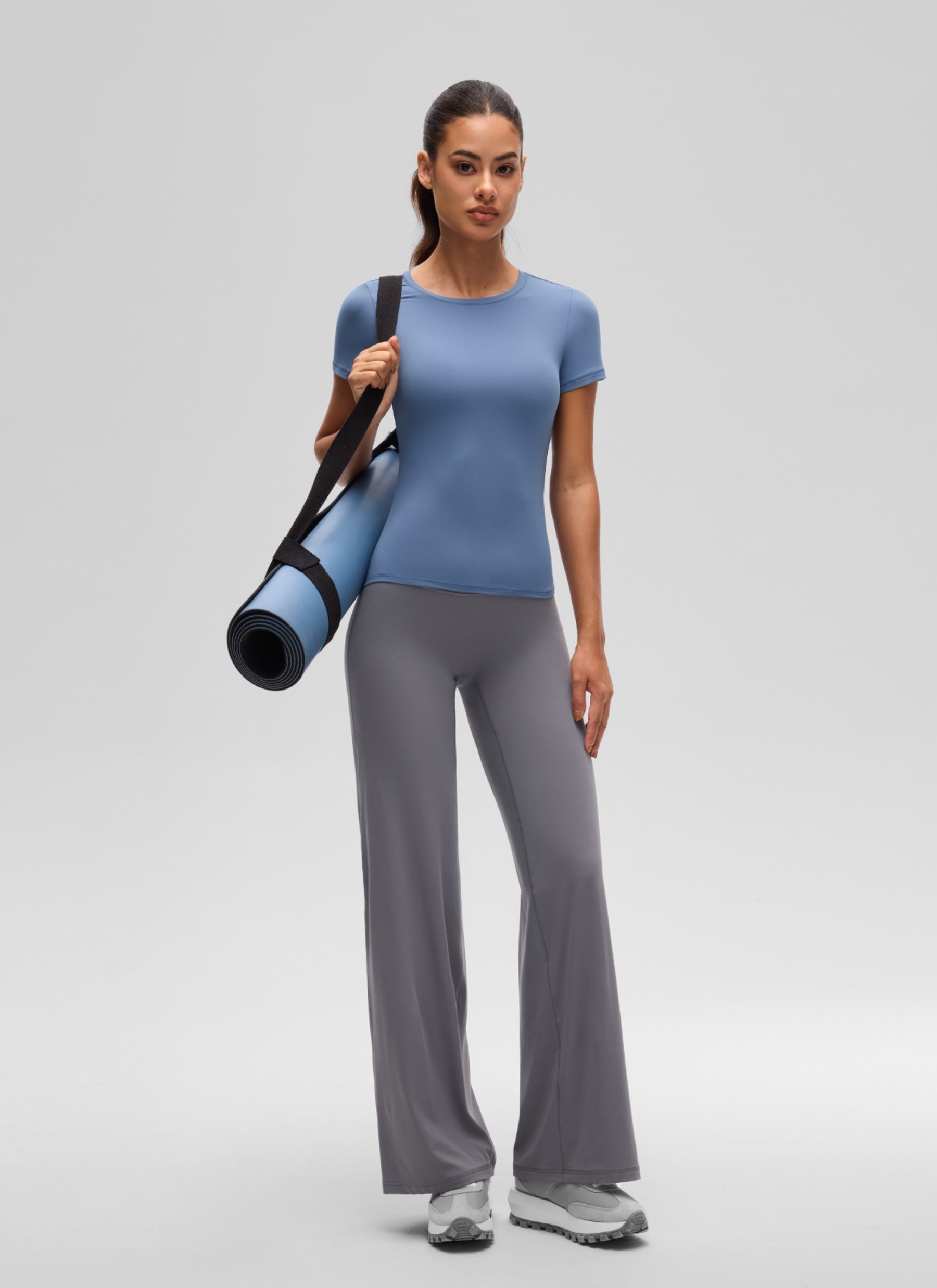 CRZ YOGA Women's Going Out Tops Soft High Crew Neck Casual Tight Shirts Oasis Blue @model_info:J