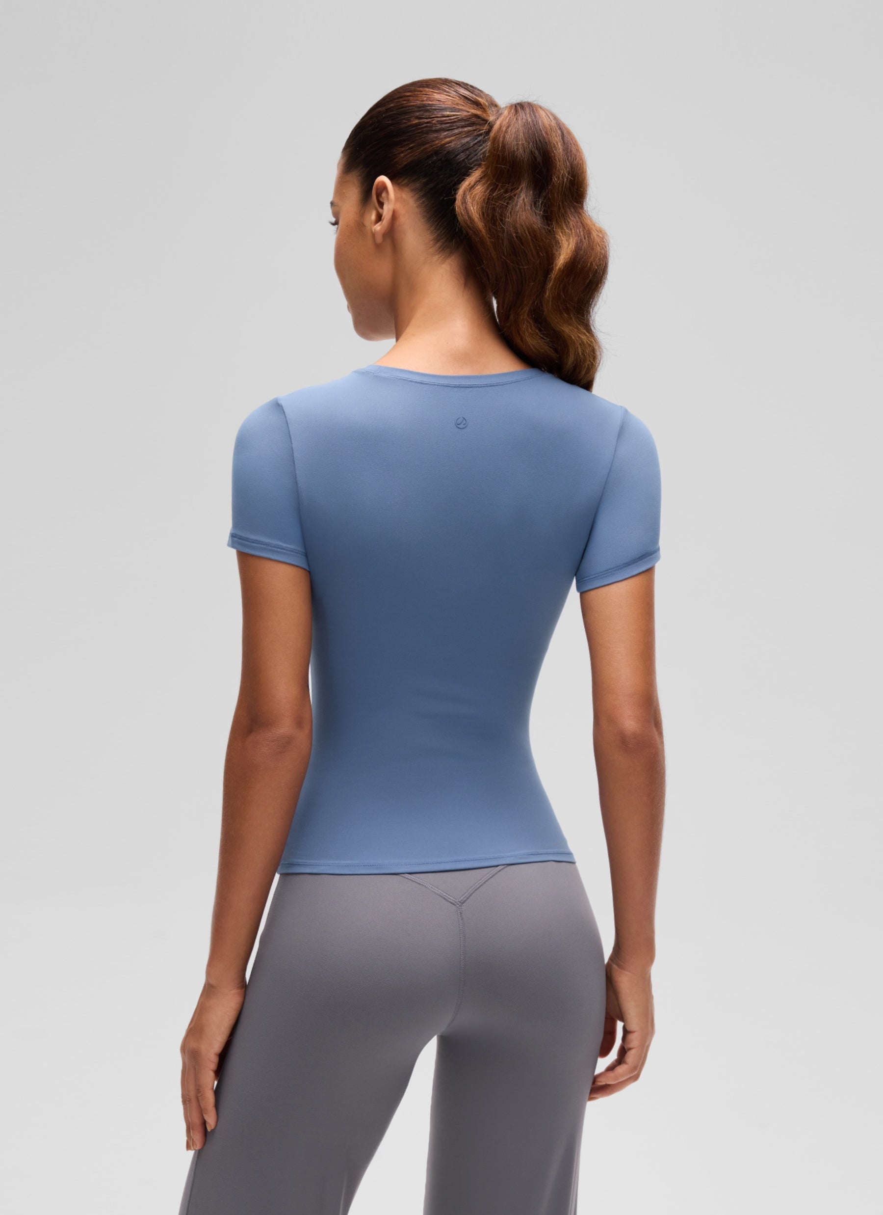 CRZ YOGA Women's Going Out Tops Soft High Crew Neck Casual Tight Shirts Oasis Blue @model_info:J