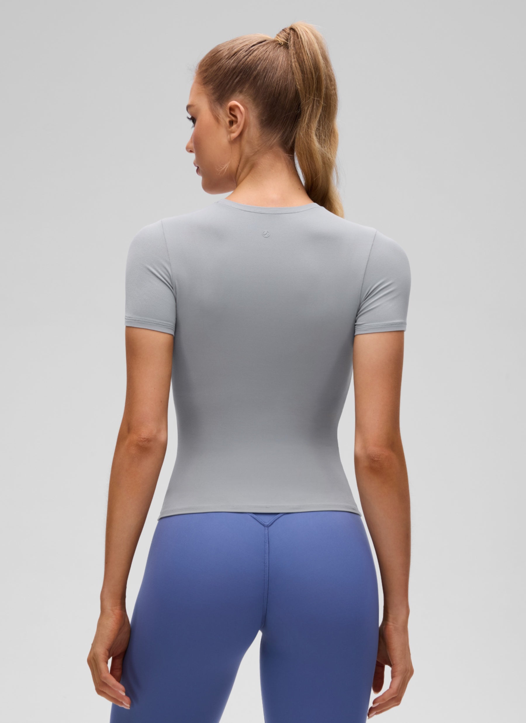 CRZ YOGA Women Going Out Tops Soft High Crew Neck Casual Tight Shirts Rhino Grey