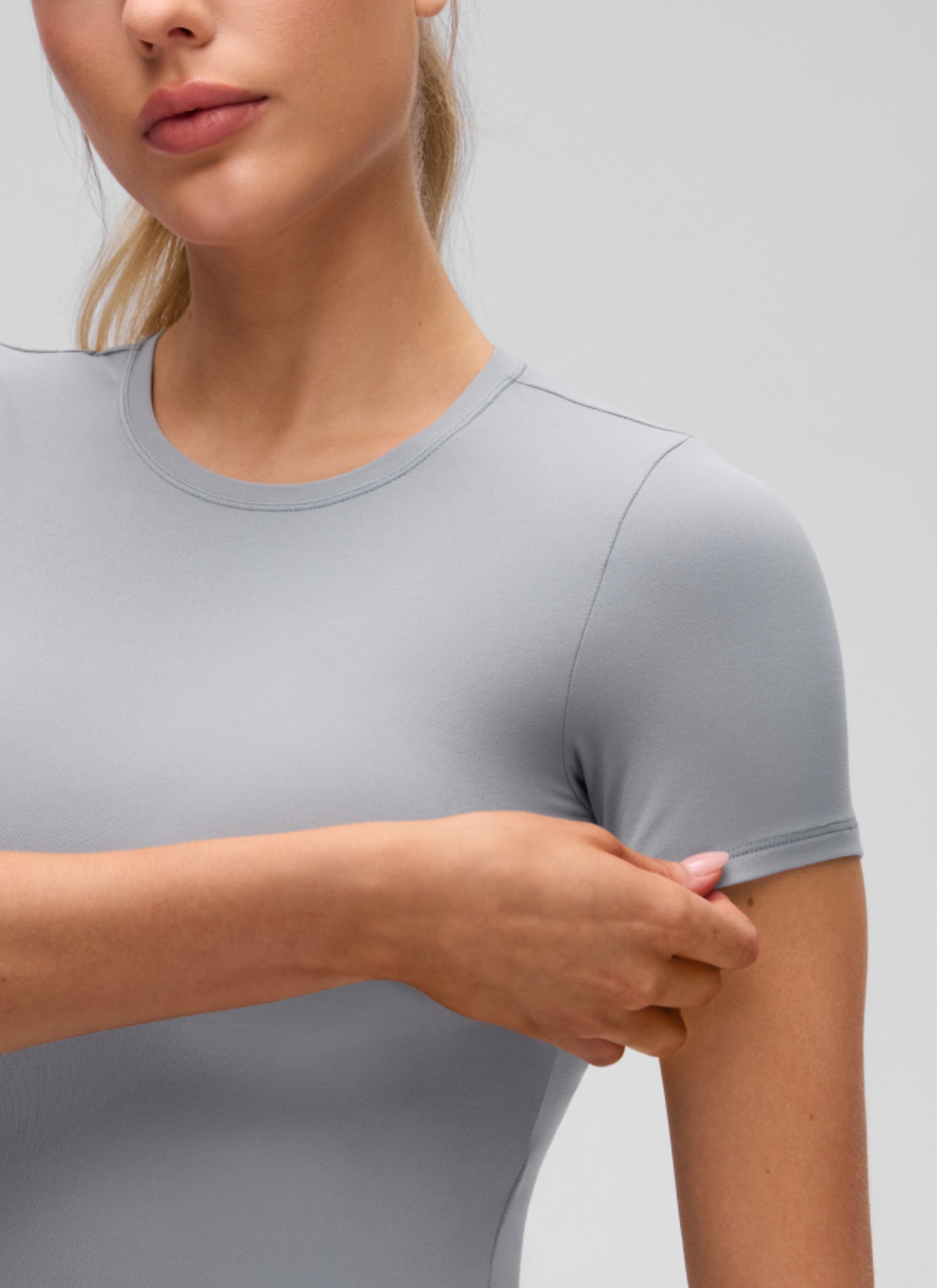 CRZ YOGA Women Going Out Tops Soft High Crew Neck Casual Tight Shirts Rhino Grey