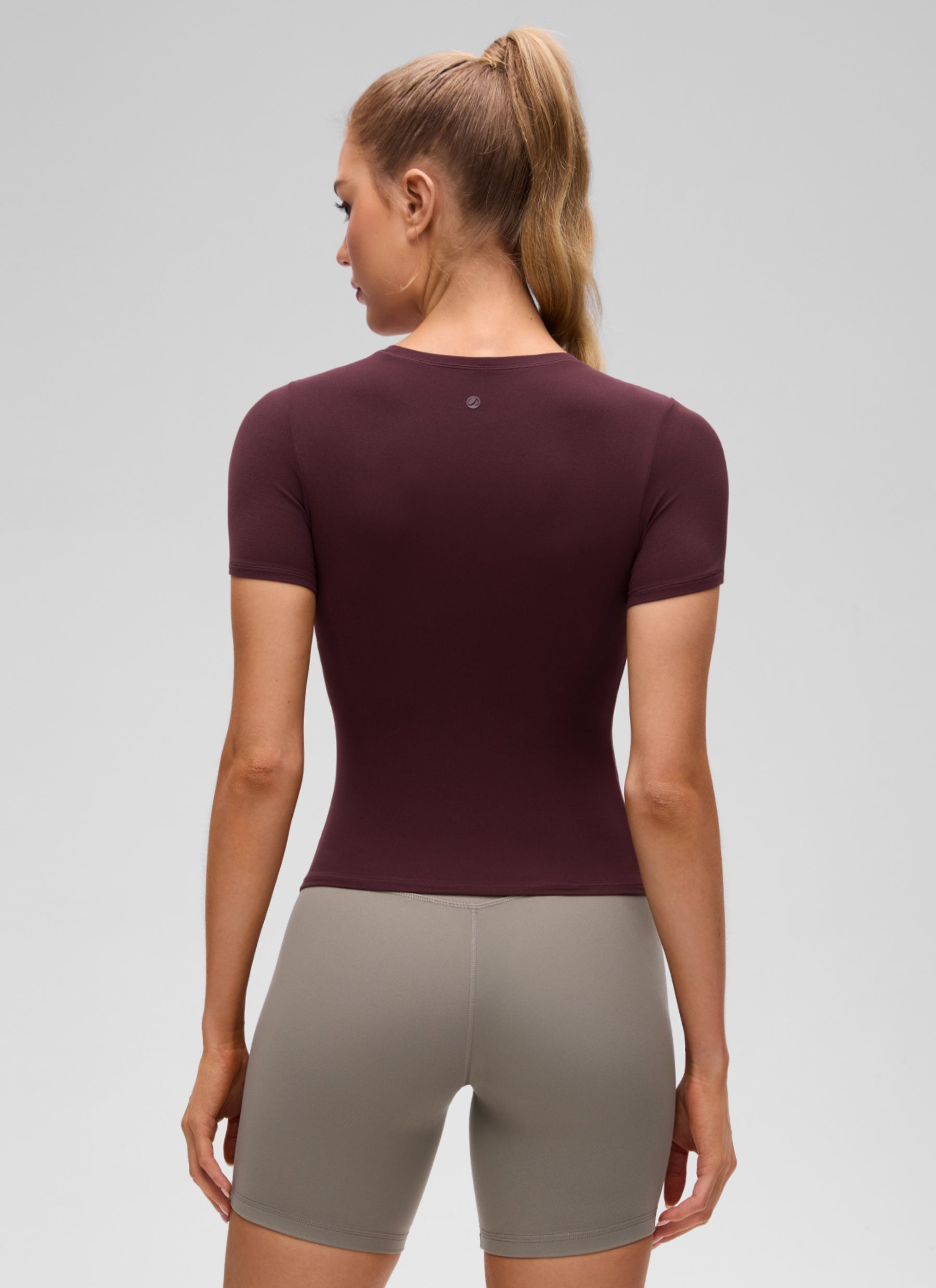 CRZ YOGA Women Going Out Tops Soft High Crew Neck Casual Tight Shirts Ripe Plum