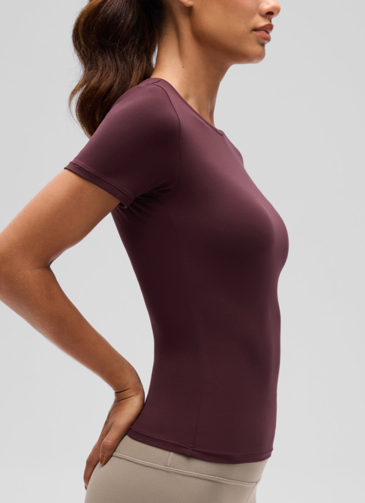 CRZ YOGA Women's Going Out Tops Soft High Crew Neck Casual Tight Shirts Ripe Plum @model_info:J