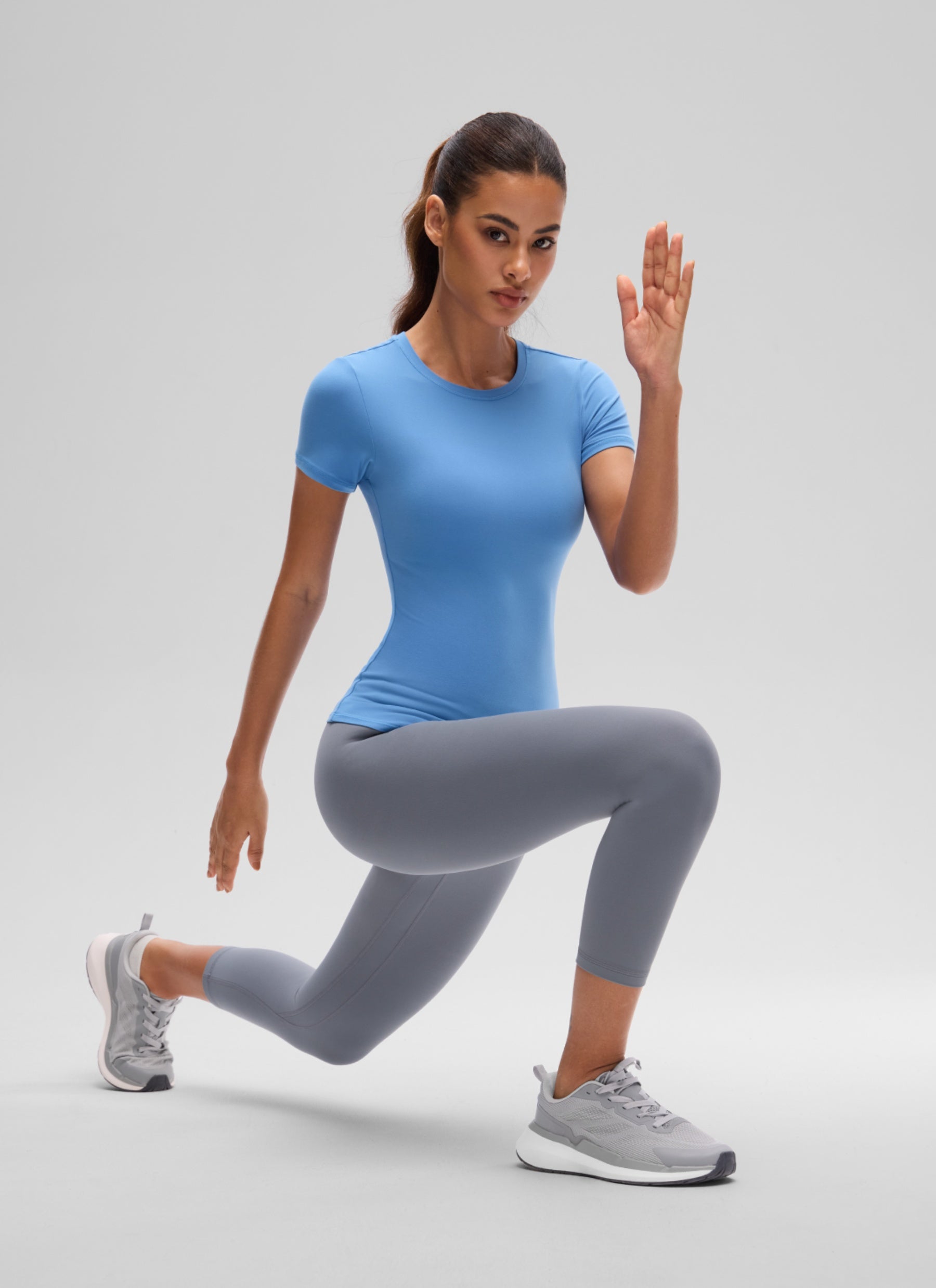CRZ YOGA Women's Going Out Tops Soft High Crew Neck Casual Tight Shirts Party Blue @model_info:J