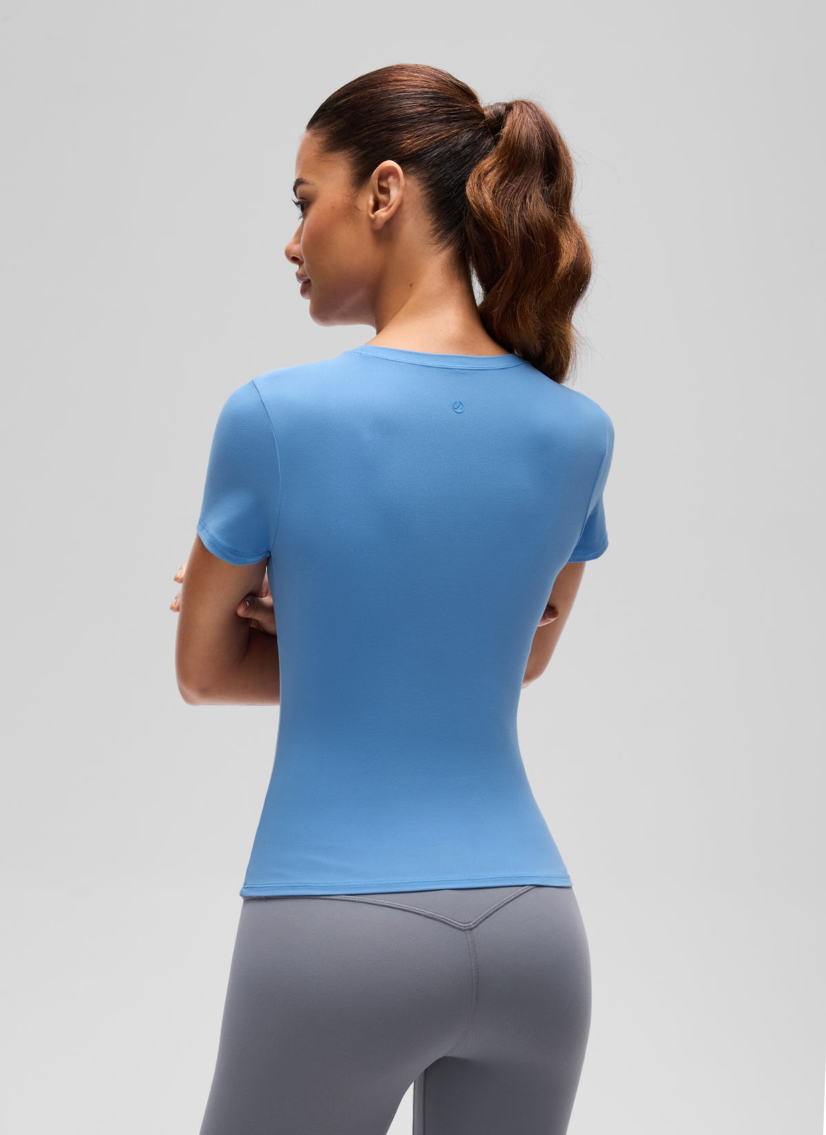 CRZ YOGA Women's Going Out Tops Soft High Crew Neck Casual Tight Shirts Party Blue @model_info:J