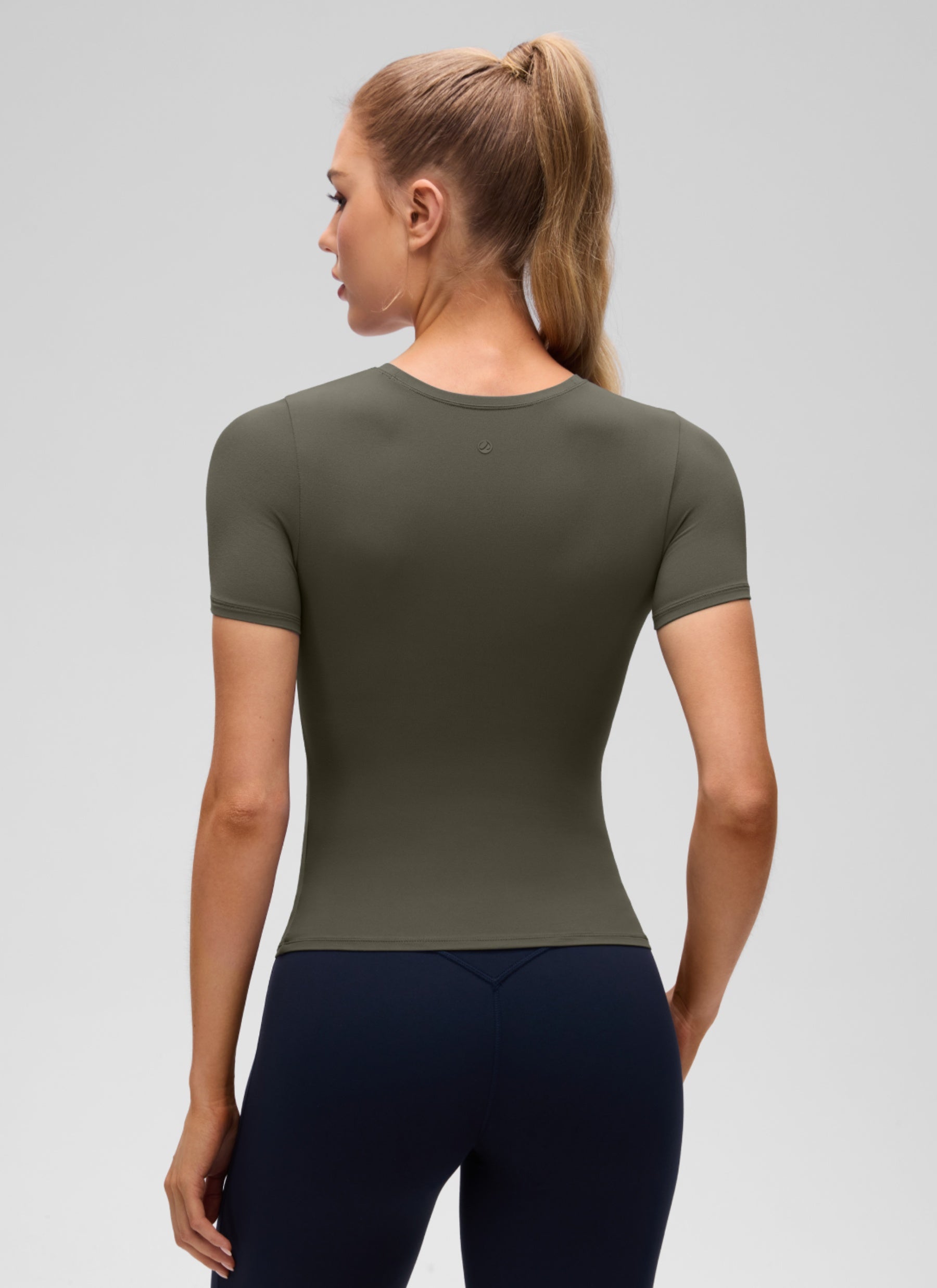 CRZ YOGA Women Going Out Tops Soft High Crew Neck Casual Tight Shirts Light Army Green