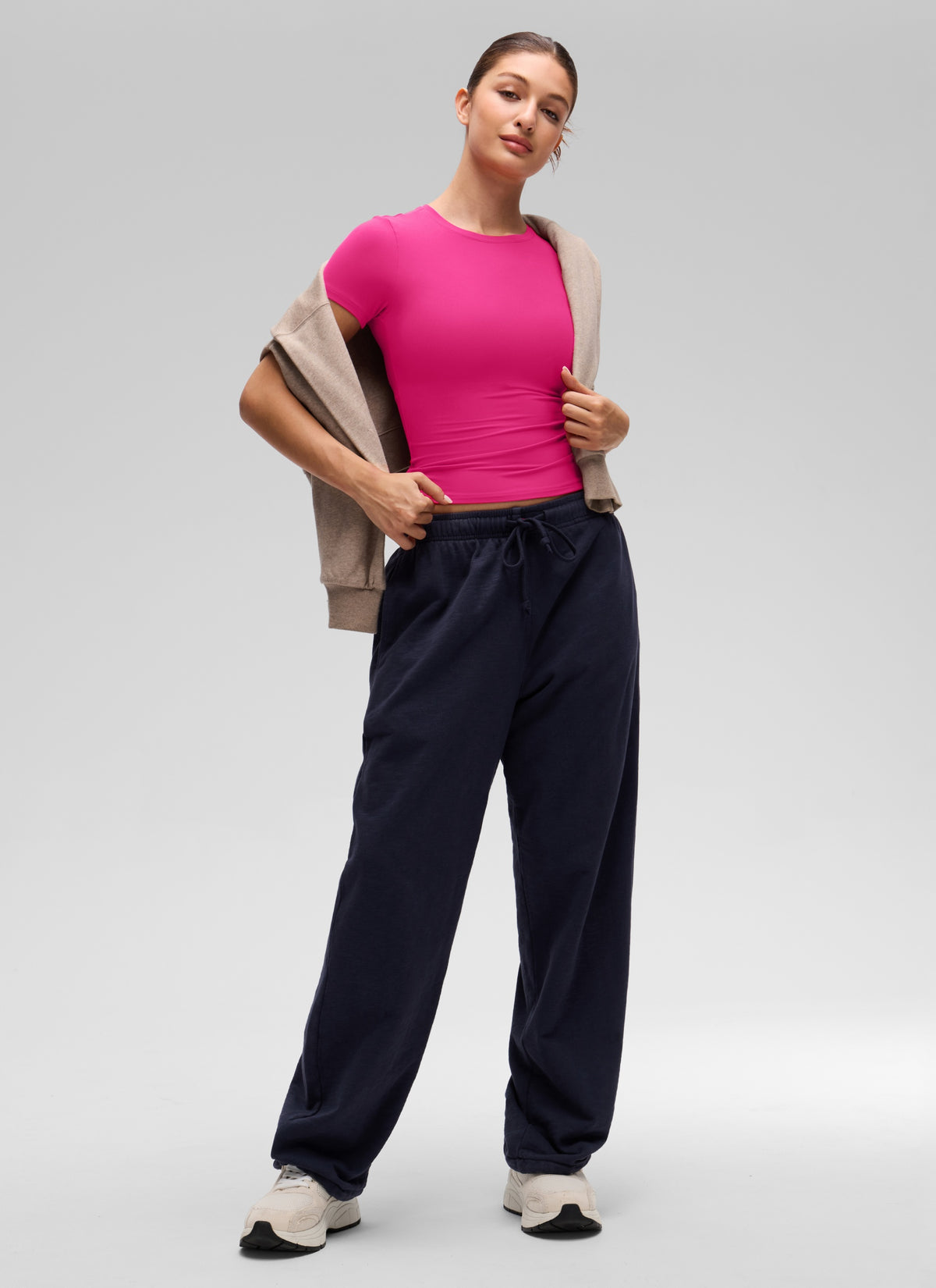 CRZ YOGA Women's Going Out Tops Soft High Crew Neck Casual Tight Shirts Granita Pink @model_info:Inga