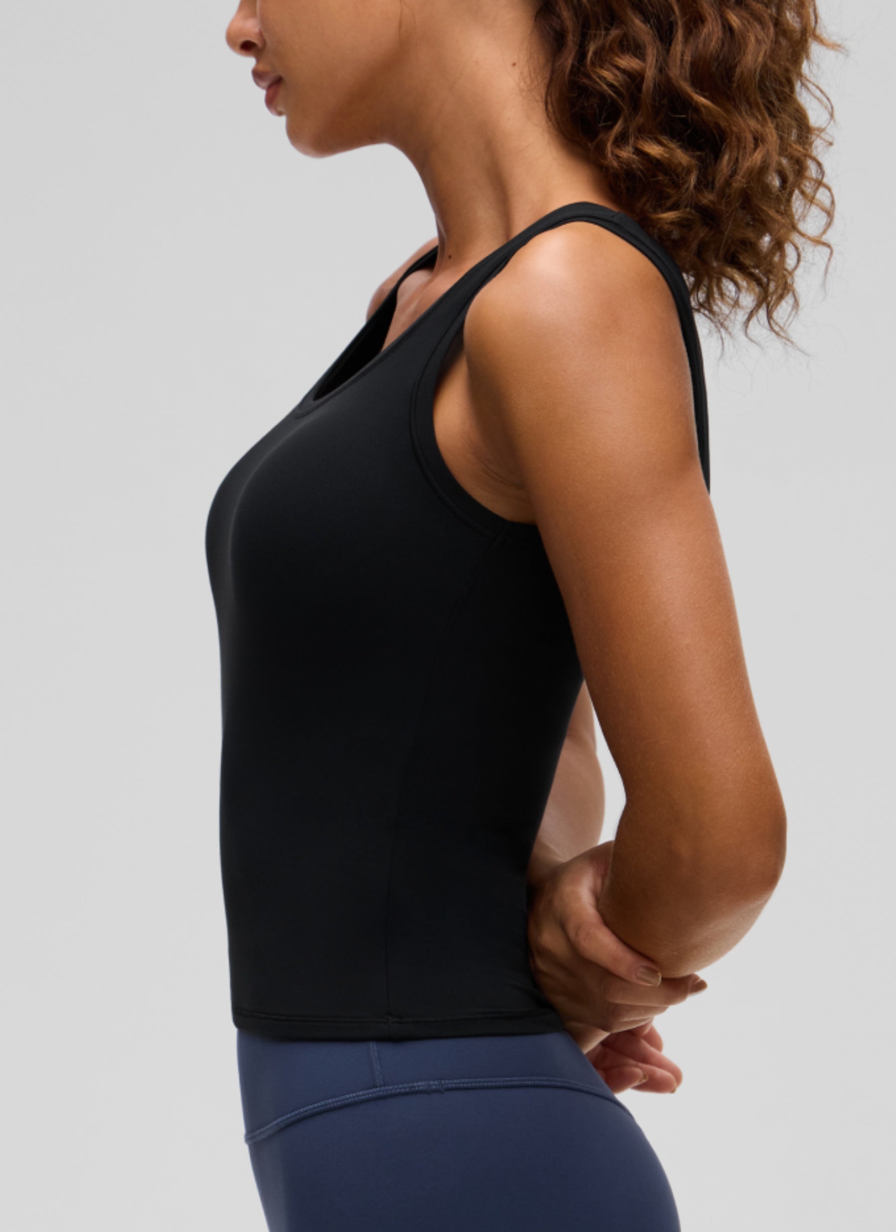 CRZ YOGA Women Softembrace Soft Double Lined Scoop Neck Tanks Casual Tops Black