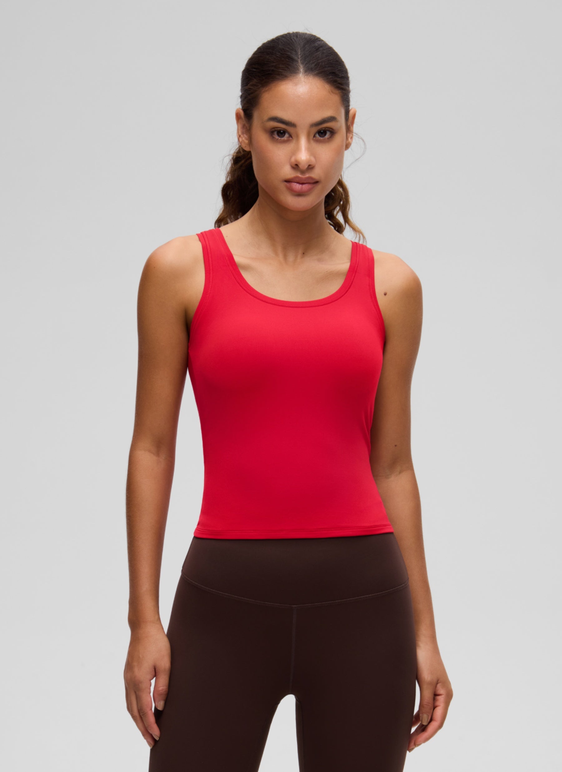 CRZ YOGA Women Softembrace Soft Double Lined Scoop Neck Tanks Casual Tops Aurora Red