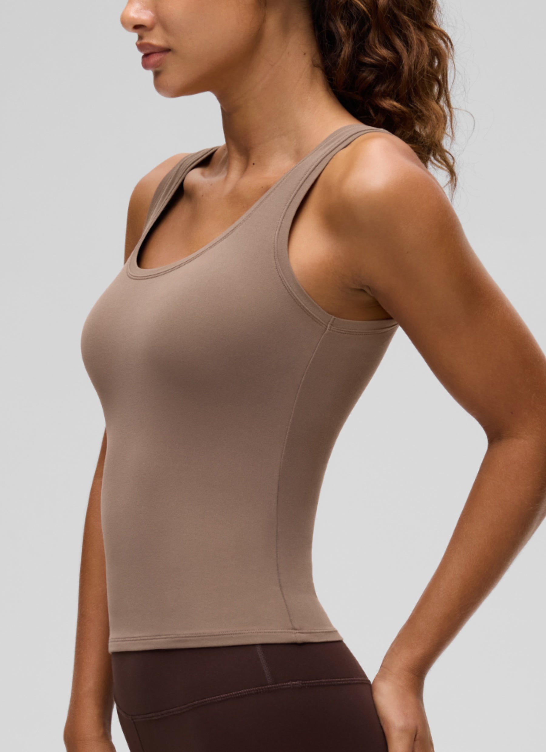 CRZ YOGA Women Softembrace Soft Double Lined Scoop Neck Tanks Casual Tops Brown Purple