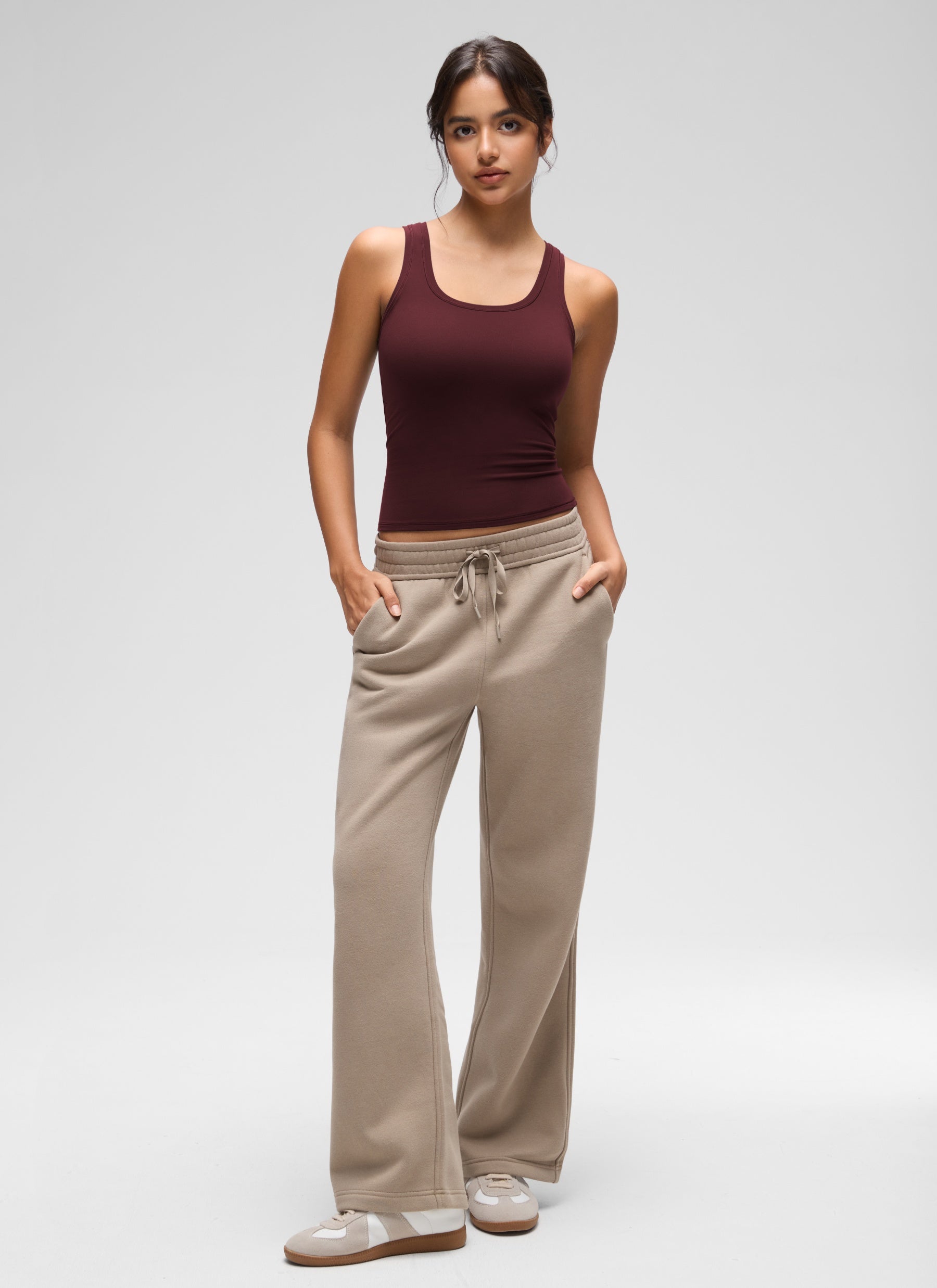 CRZ YOGA Women Softembrace Soft Double Lined Scoop Neck Tanks Casual Tops Red Merlot