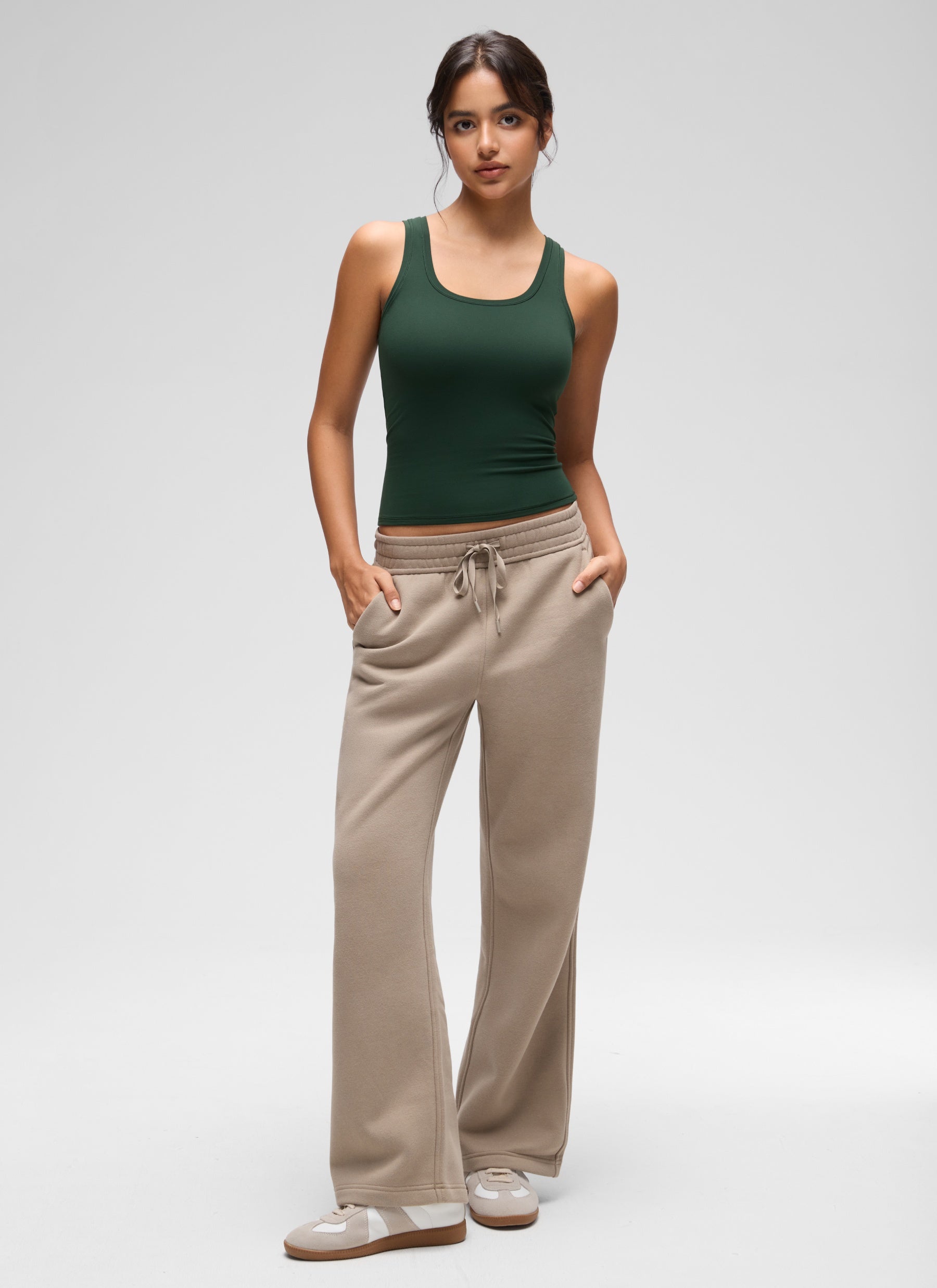 CRZ YOGA Women Softembrace Soft Double Lined Scoop Neck Tanks Casual Tops Legend Green @model_info:Liss