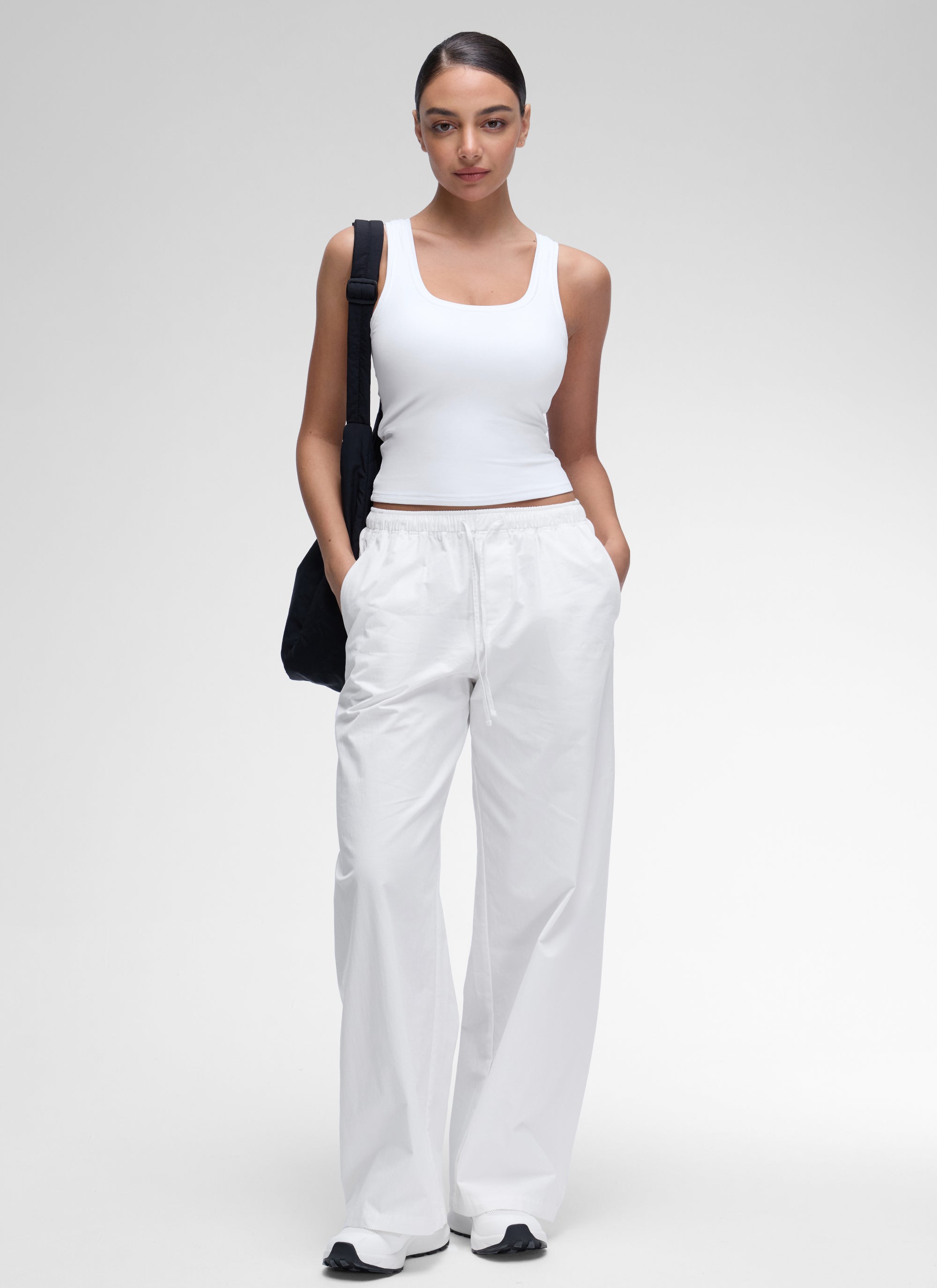 CRZ YOGA Women Softembrace Soft Double Lined Scoop Neck Tanks Casual Tops White @model_info:Anano