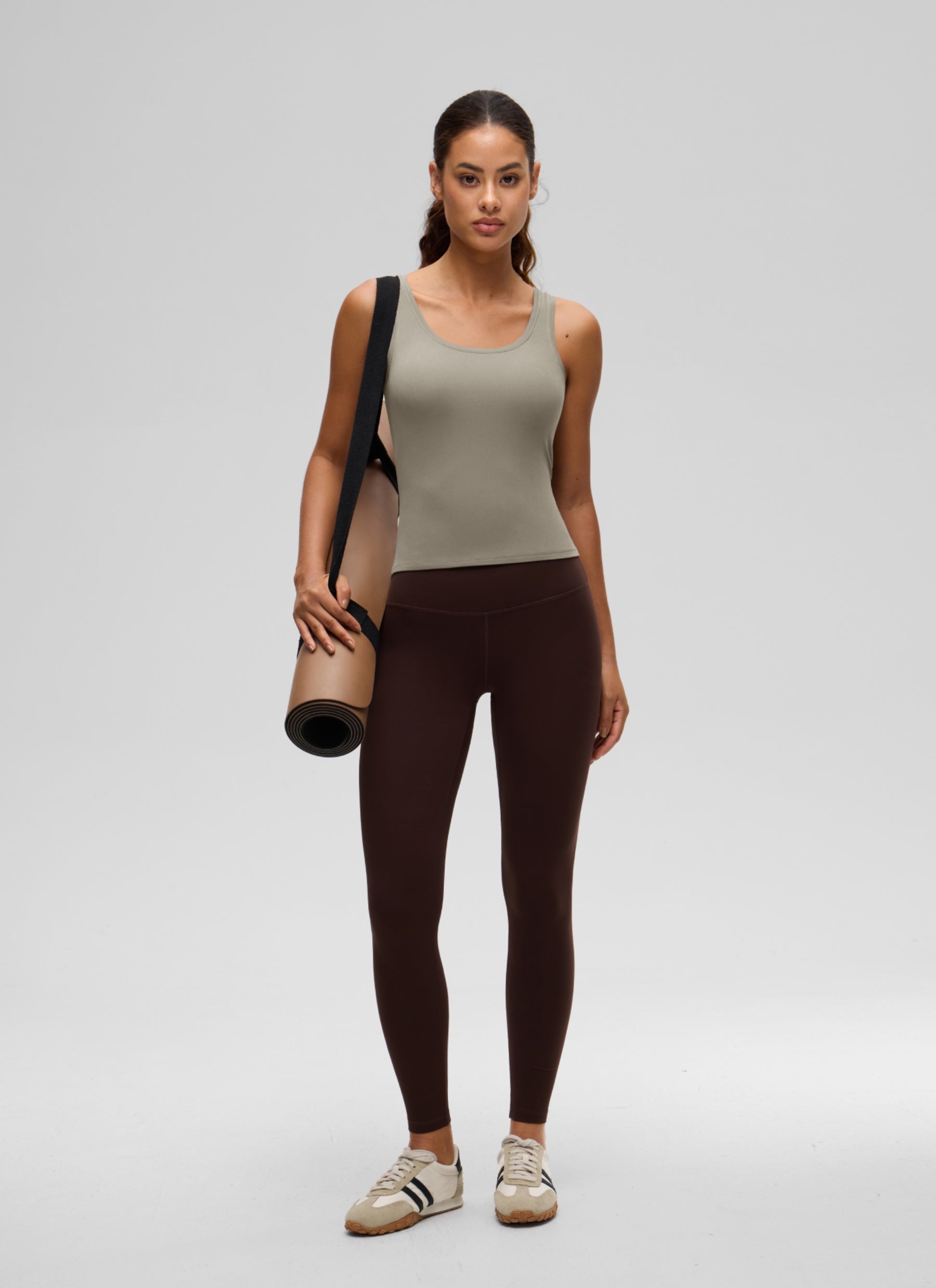 CRZ YOGA Women Softembrace Soft Double Lined Scoop Neck Tanks Casual Tops Warm Ash Grey @model_info:Q1