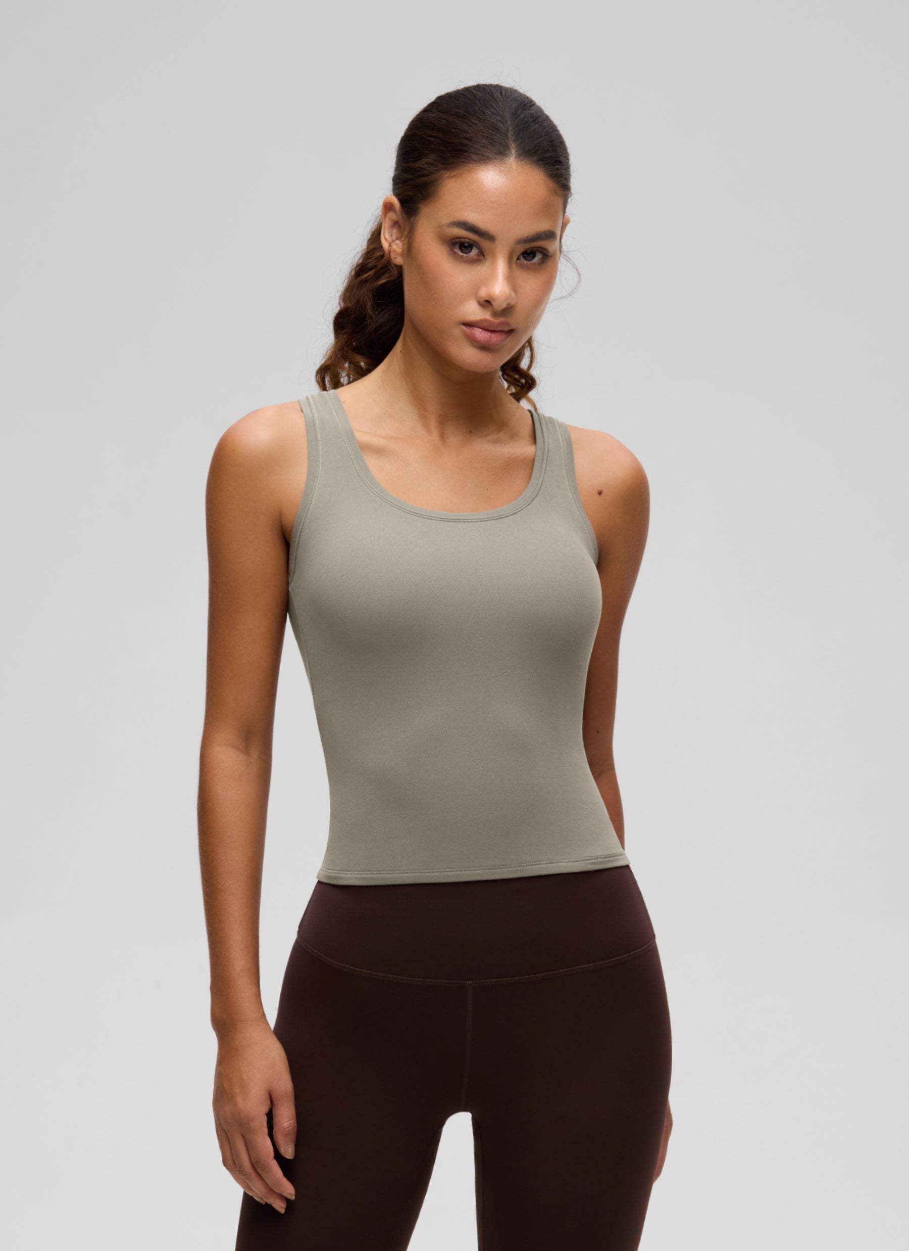 CRZ YOGA Women Softembrace Soft Double Lined Scoop Neck Tanks Casual Tops Warm Ash Grey @model_info:S1