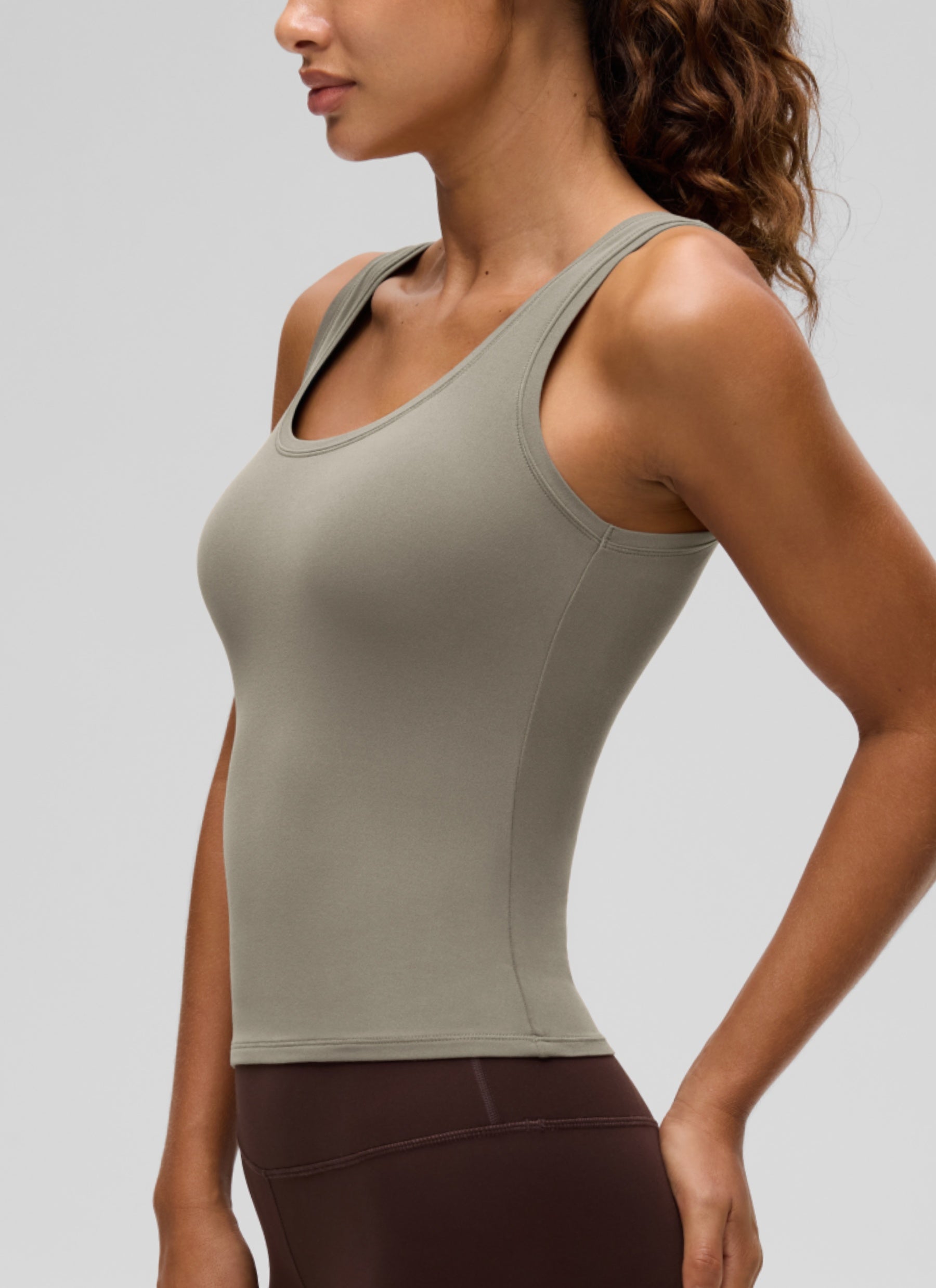CRZ YOGA Women Softembrace Soft Double Lined Scoop Neck Tanks Casual Tops Warm Ash Grey @model_info:S3