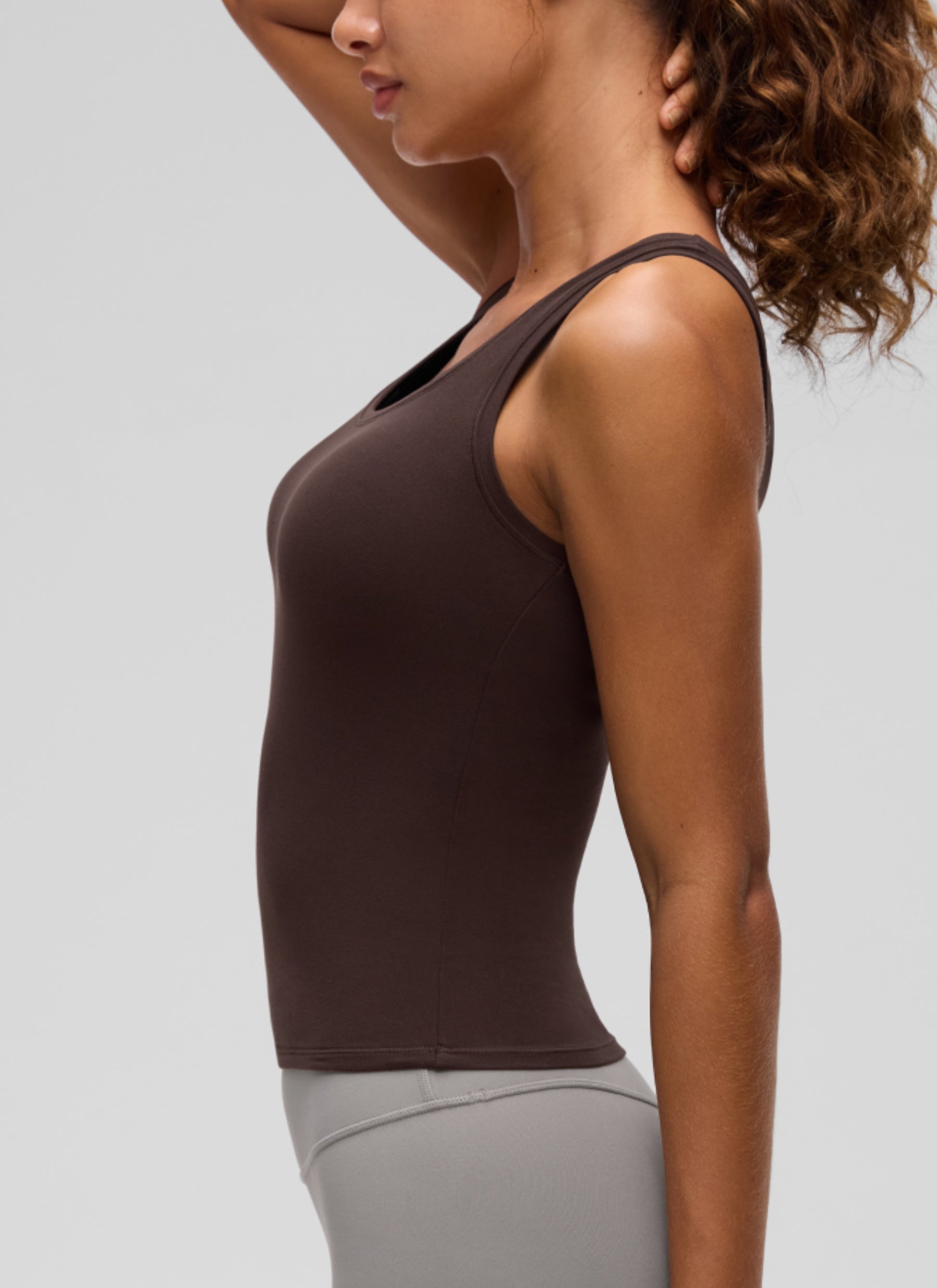 CRZ YOGA Women Softembrace Soft Double Lined Scoop Neck Tanks Casual Tops Hot Fudge Brown @model_info:J