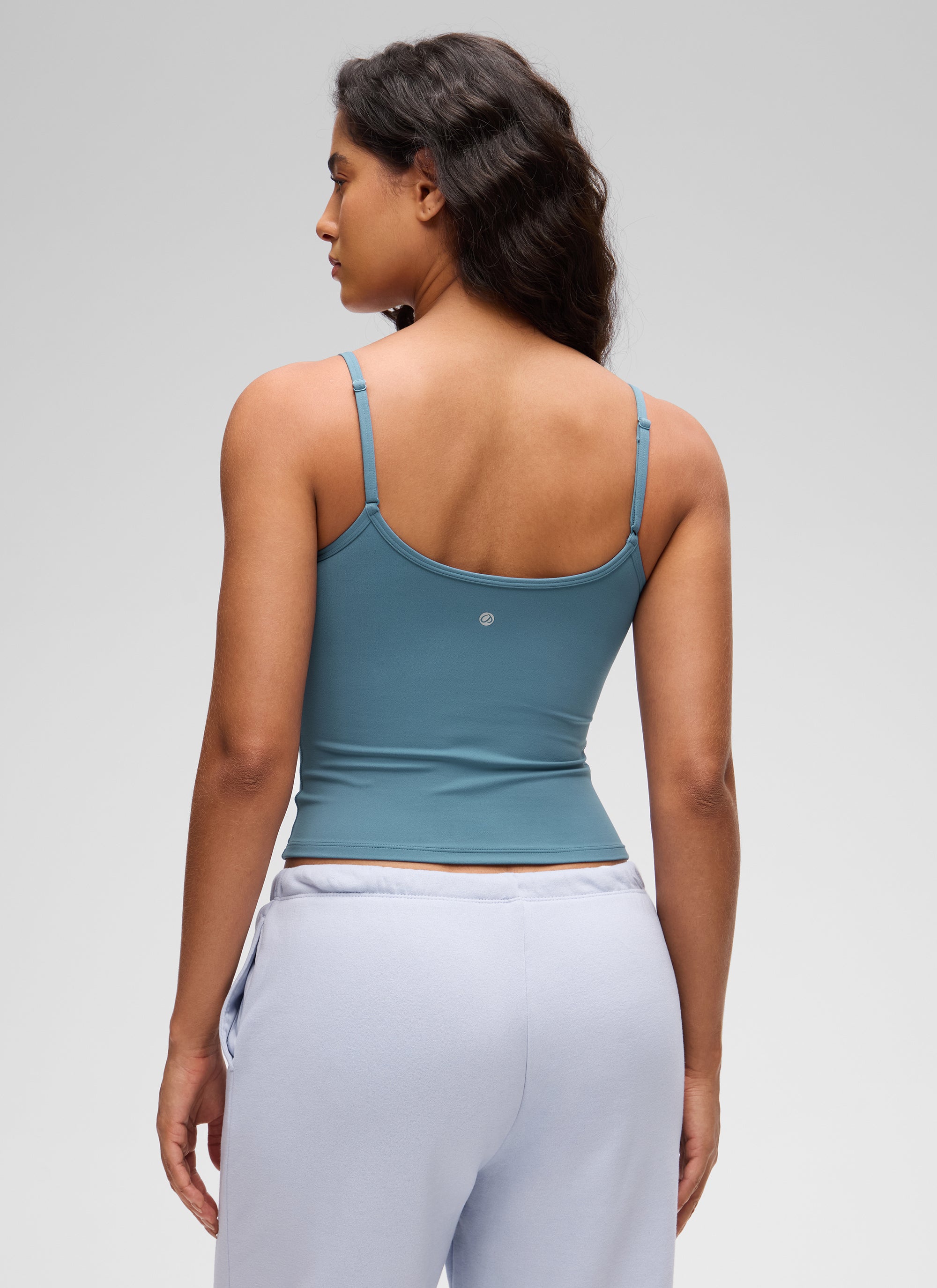 CRZ YOGA Women's Butterluxe Casual Scoop Neck U Back Double Lined Tank Blue Ashes @model_info:Carol