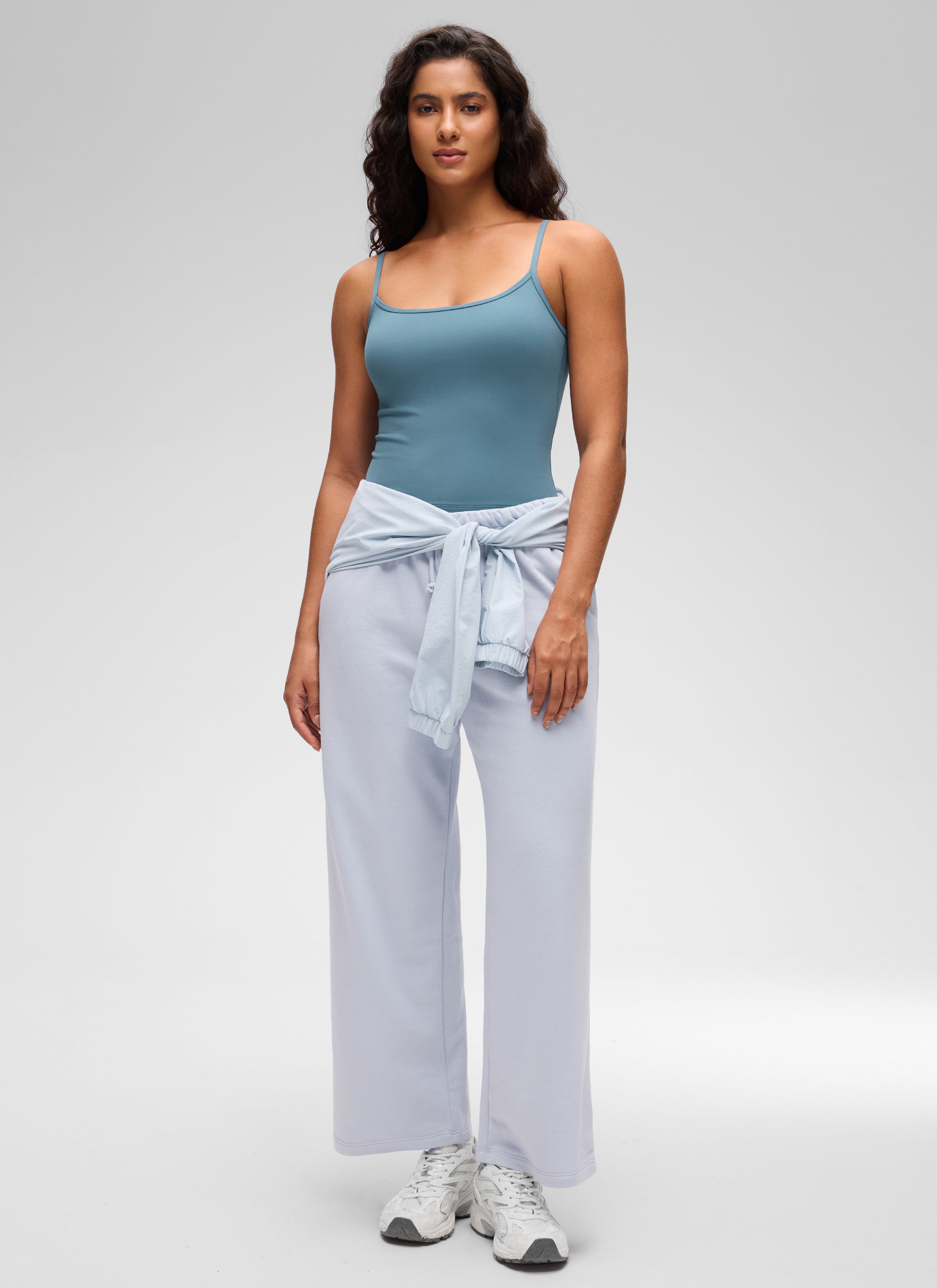 CRZ YOGA Women's Butterluxe Casual Scoop Neck U Back Double Lined Tank Blue Ashes @model_info:Carol