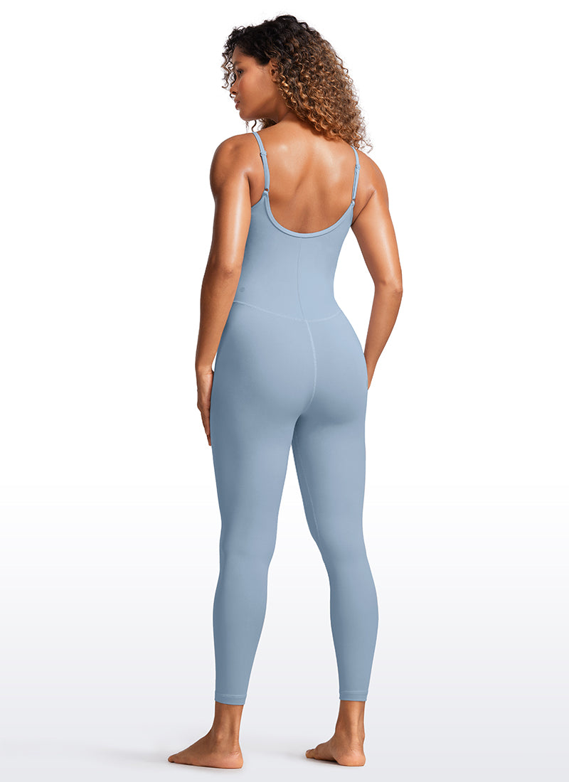 CRZ YOGA Women's Yoga Tight Fit Jumpsuits Build-in Bra Bodysuits Cambric Blue