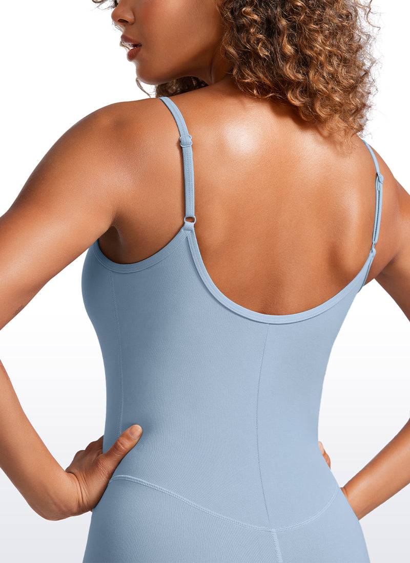 CRZ YOGA Women's Yoga Tight Fit Jumpsuits Build-in Bra Bodysuits Cambric Blue