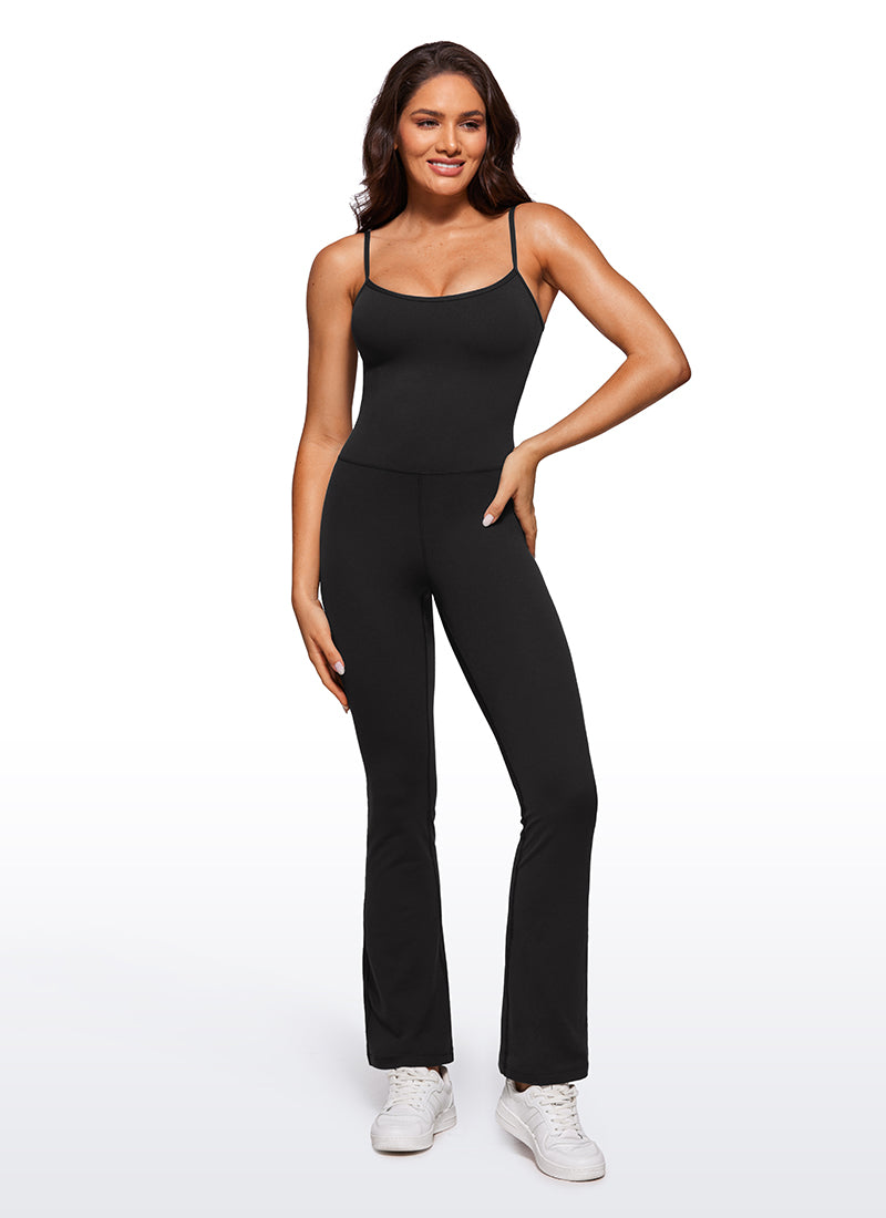 CRZ YOGA Women's Yoga Tight Fit Flare Jumpsuits Build-in Bra Bodysuits Black