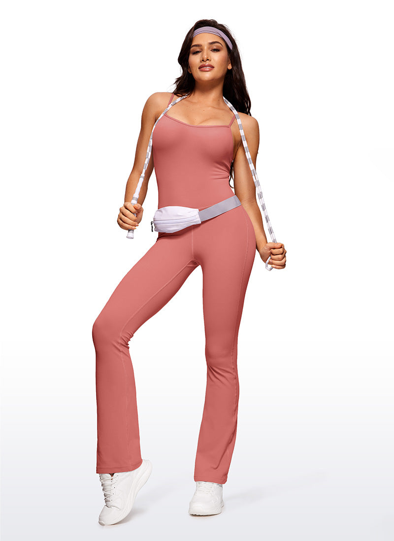 CRZ YOGA Women's Yoga Tight Fit Flare Jumpsuits Build-in Bra Bodysuits Briar Rose