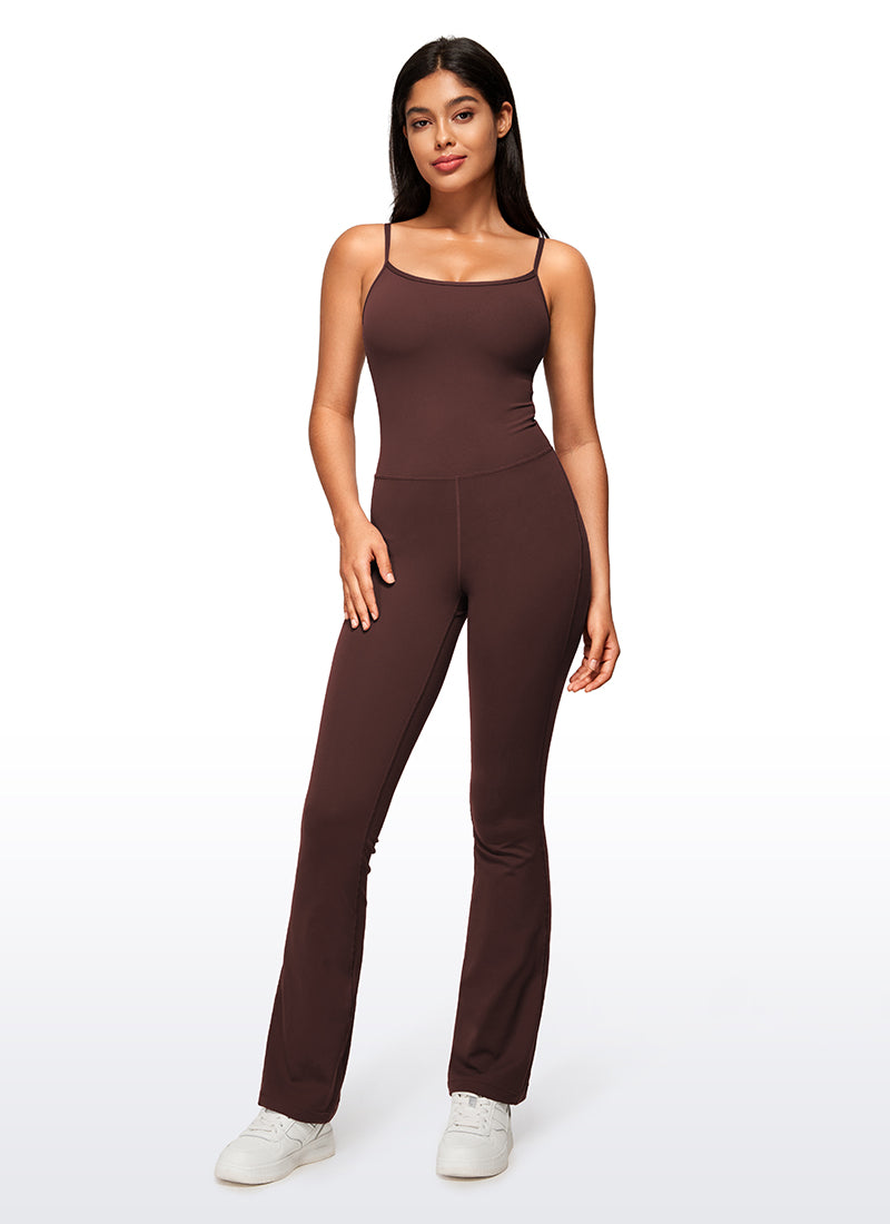 CRZ YOGA Women's Yoga Tight Fit Flare Jumpsuits Build-in Bra Bodysuits Taupe