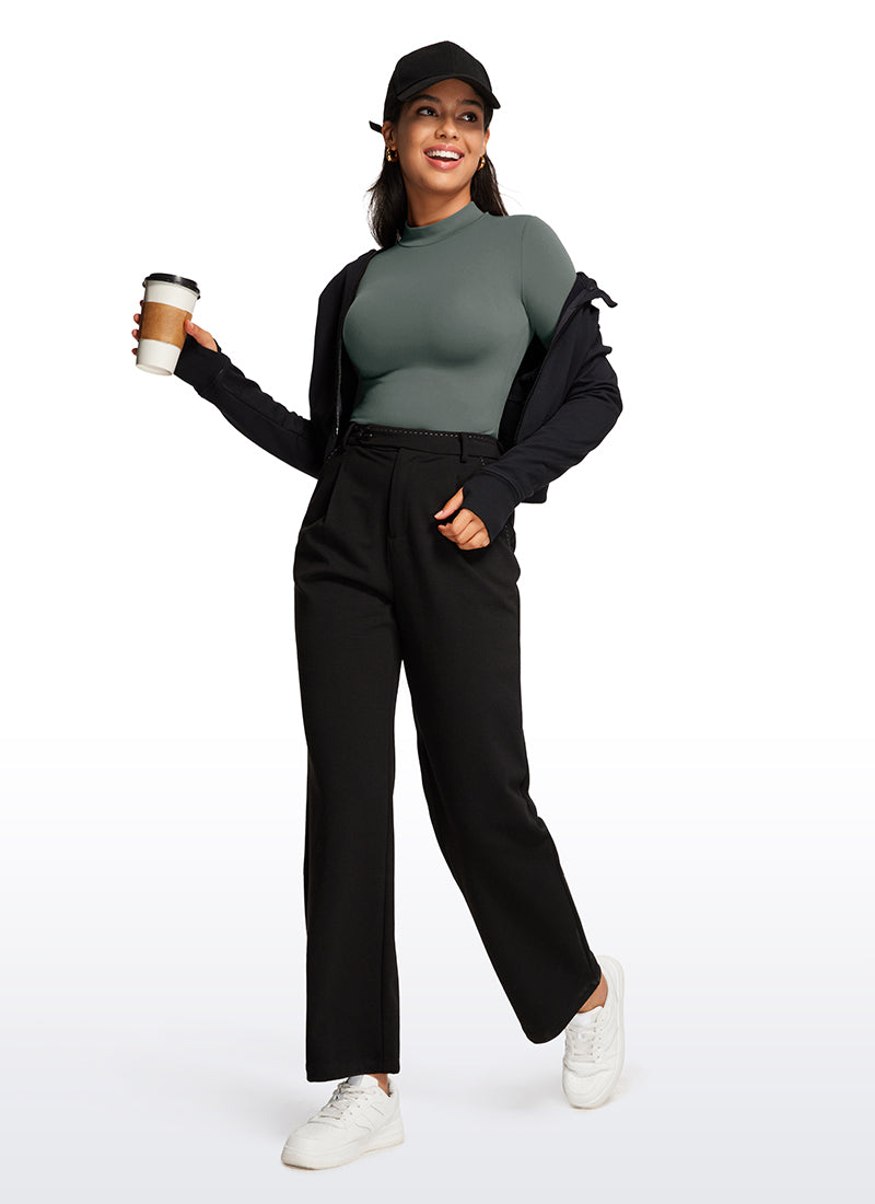 CRZ YOGA Women's Yoga Tight Fit Mock Turtleneck Long Sleeves Bodysuits Grey Sage