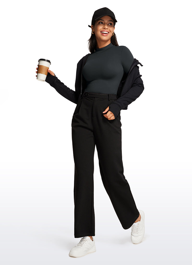 CRZ YOGA Women's Yoga Tight Fit Mock Turtleneck Long Sleeves Bodysuits Melanite
