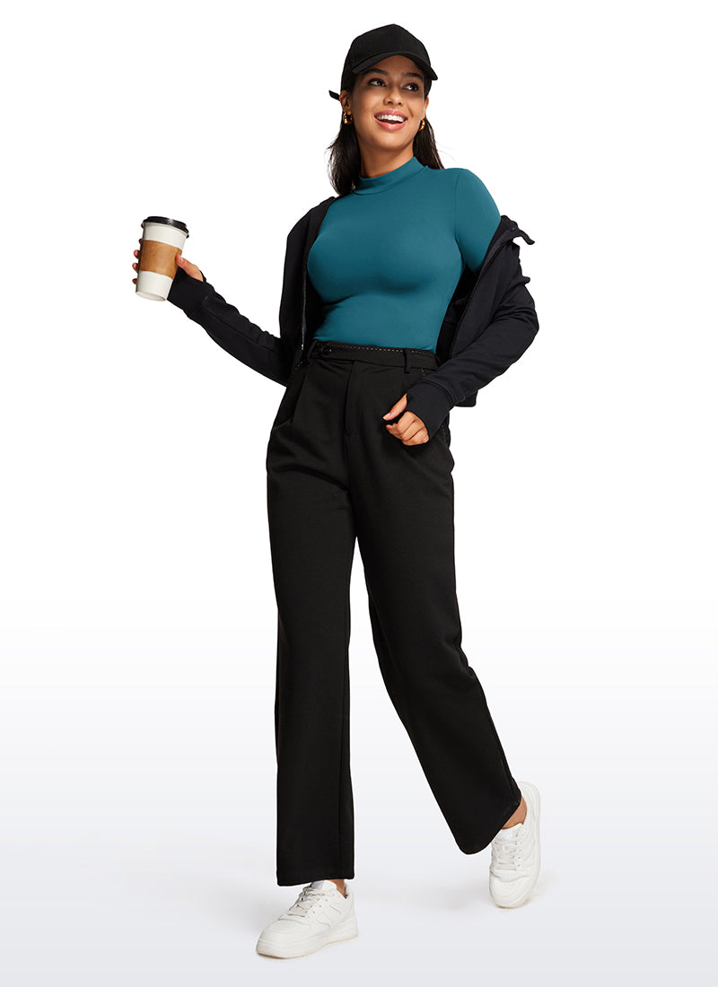 CRZ YOGA Women's Yoga Tight Fit Mock Turtleneck Long Sleeves Bodysuits Borealis Green