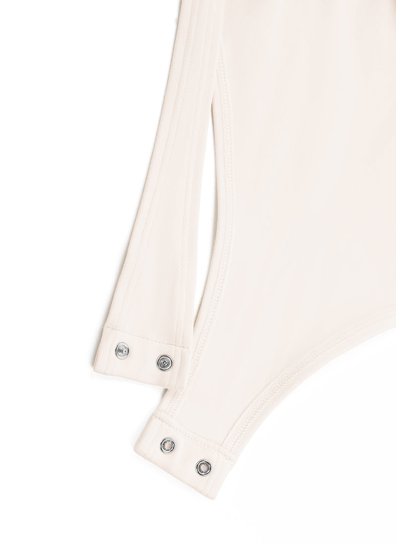 CRZ YOGA Women's Yoga Tight Fit Square Neck Long Sleeves Bodysuits White Apricot